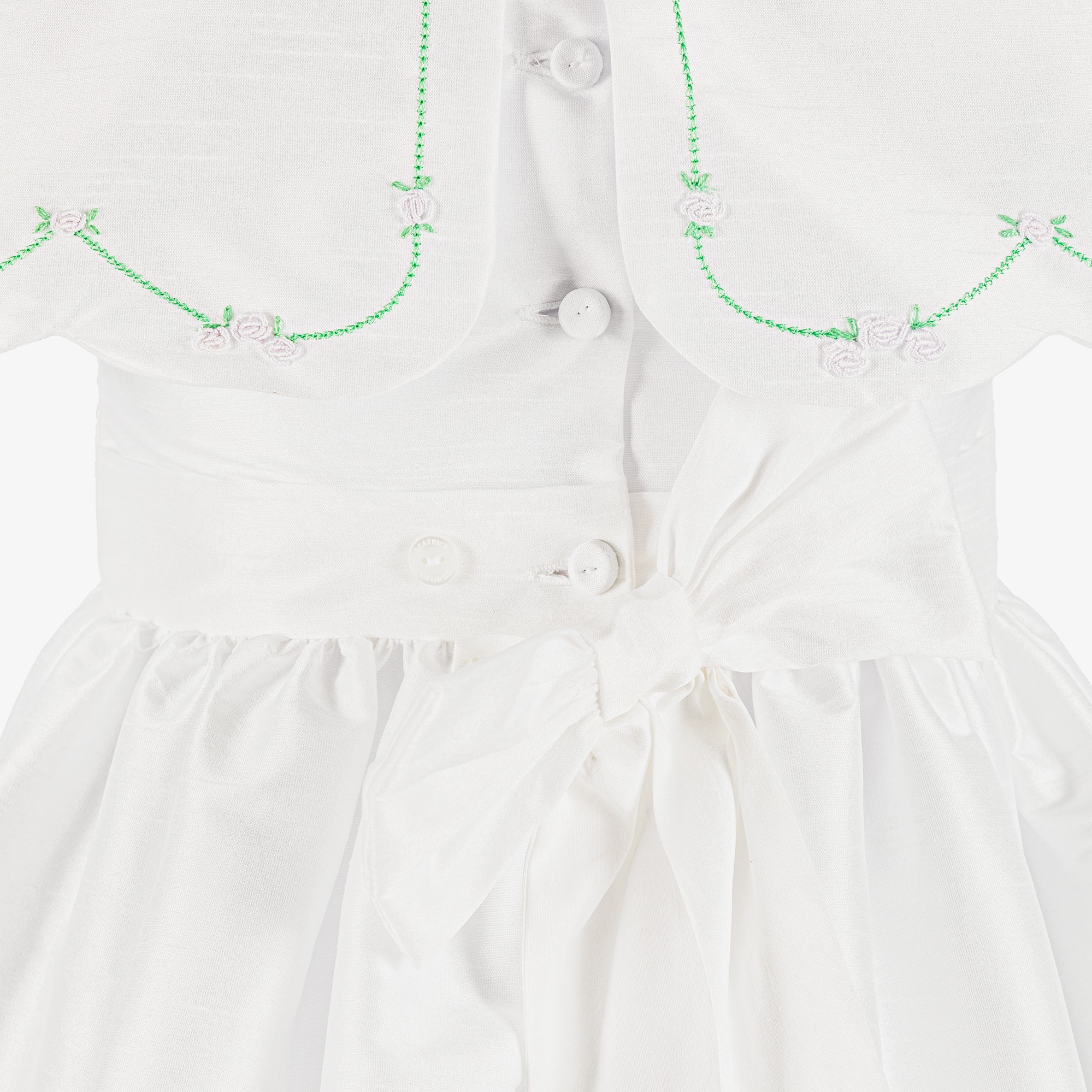 Girls White Hand-Smocked Dupion Dress with Cape Collar - View 5