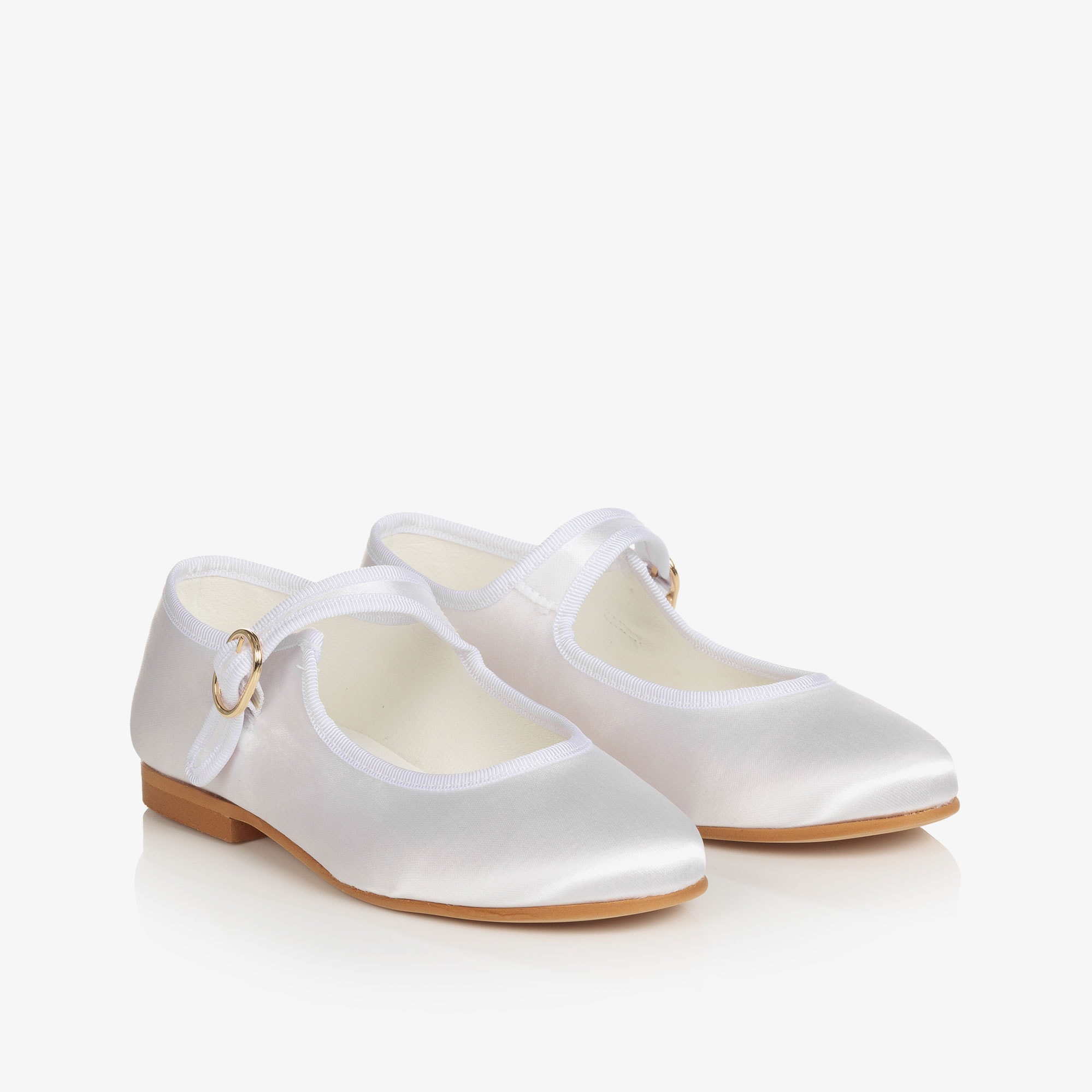 Girls White Satin Mary Jane Shoes - View 1