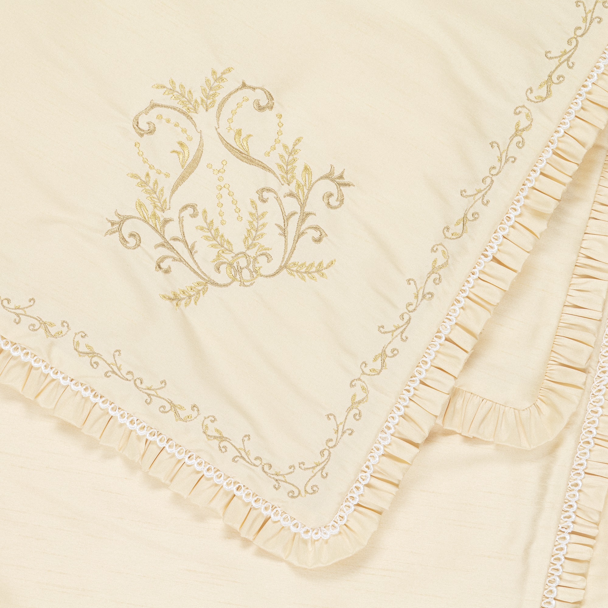 Gold Hand-Embroidered Dupion Ceremony Shawl - View 3