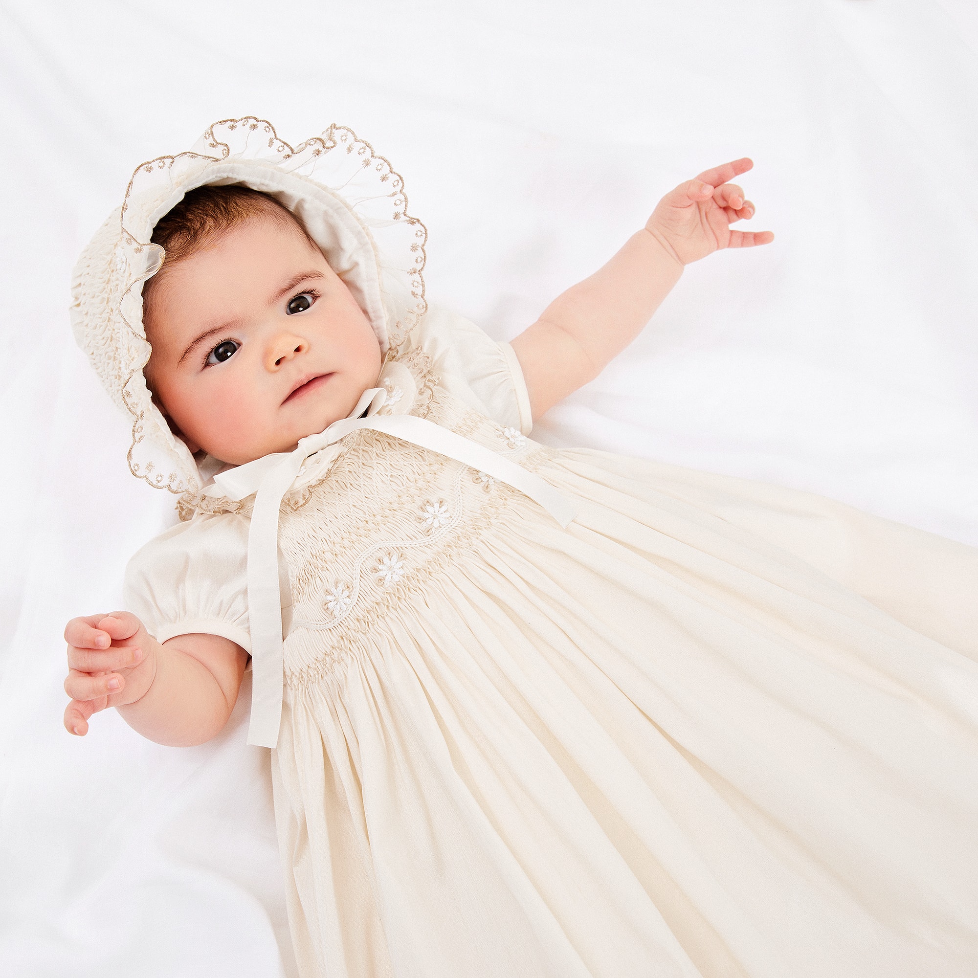 Ivory Satin Hand-Smocked Ceremony Gown Set - View 2