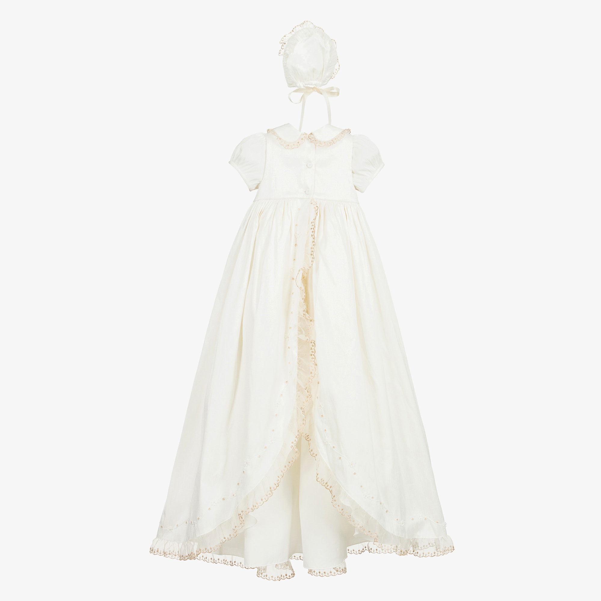 Ivory Satin Hand-Smocked Ceremony Gown Set - View 3