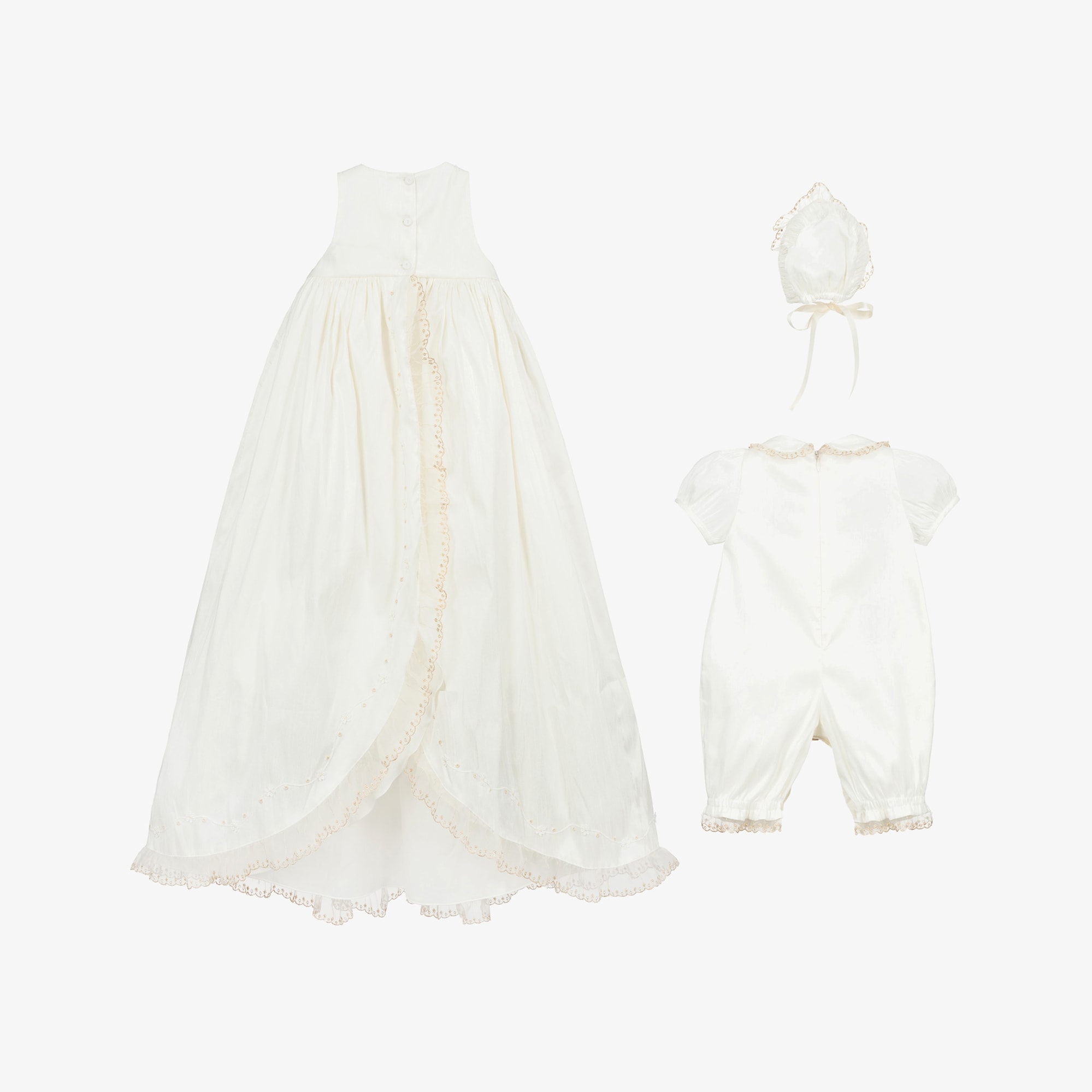 Ivory Satin Hand-Smocked Ceremony Gown Set - View 5