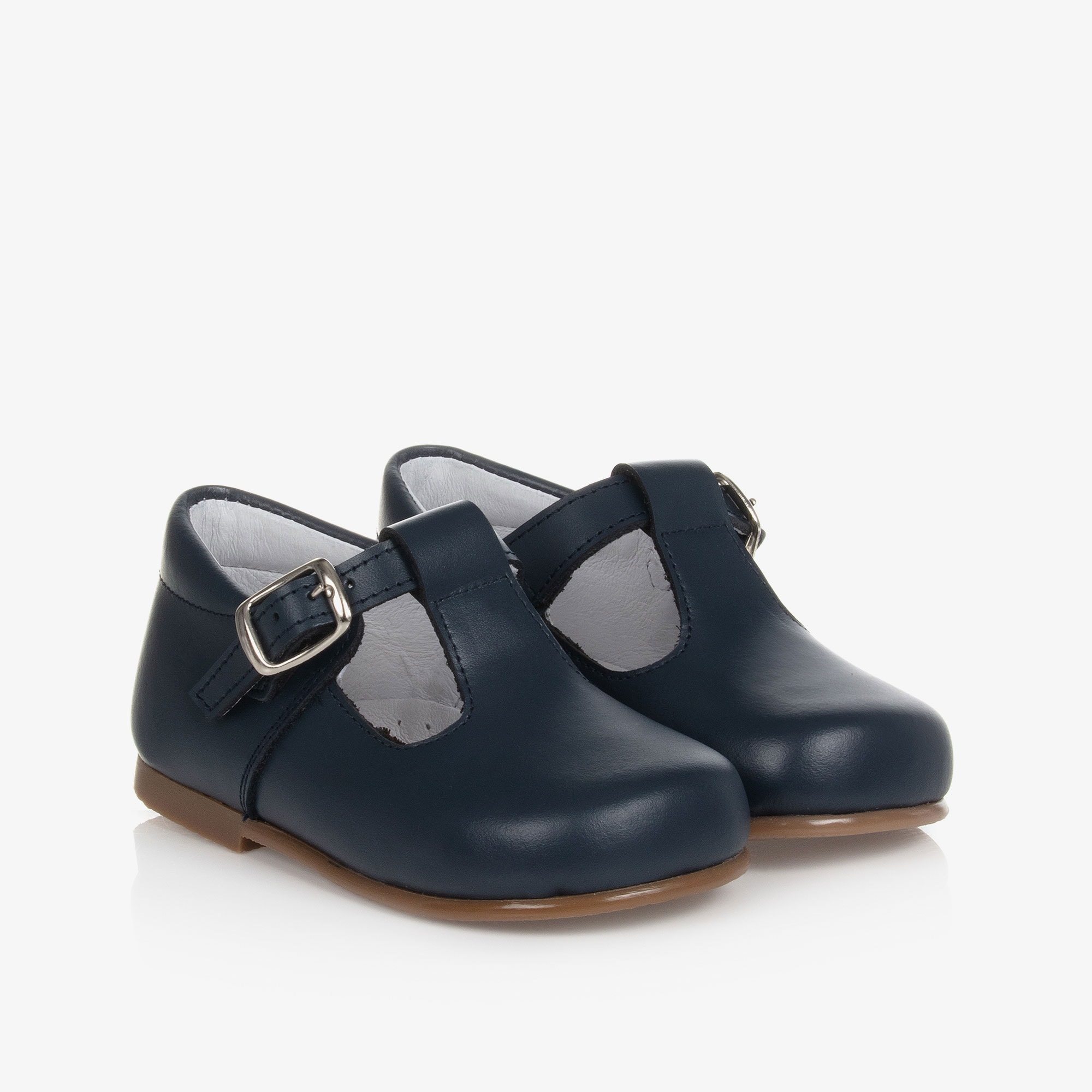 Pale Blue Leather Buckle T-Bar Shoes - View 1
