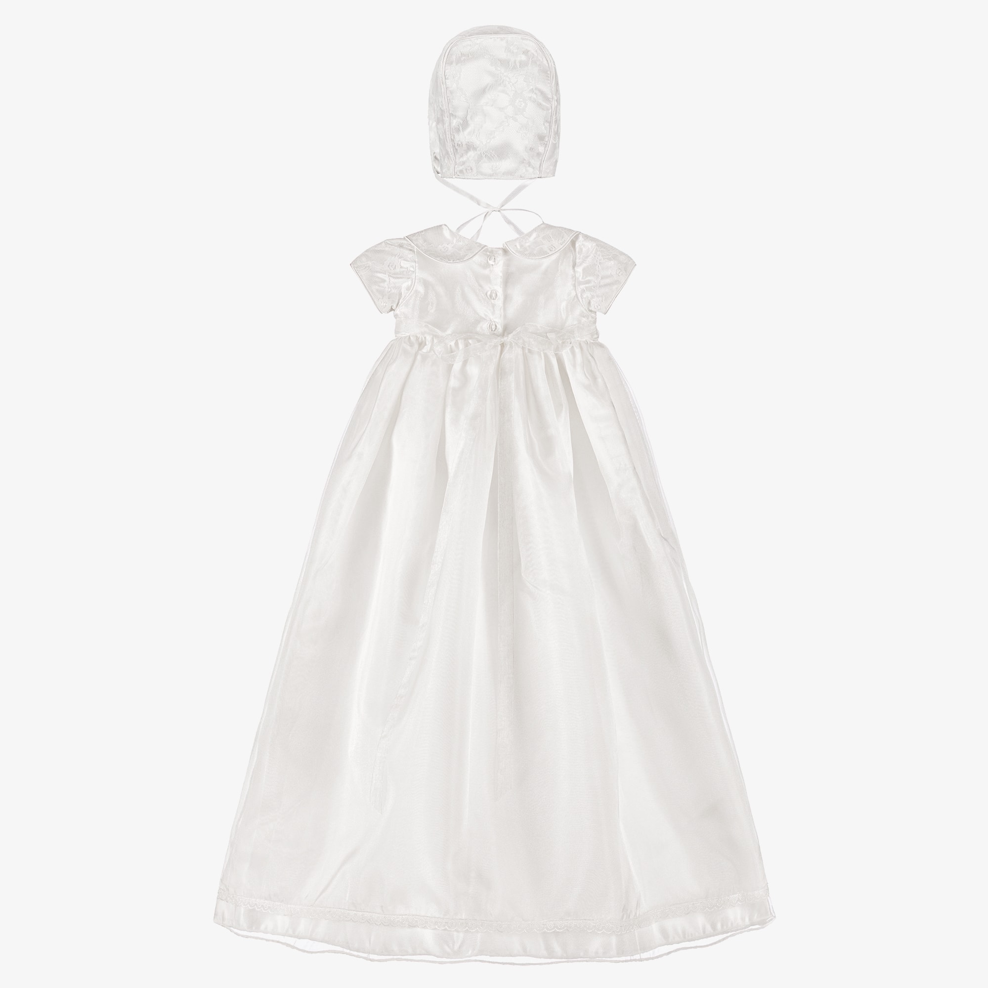 Baby Girls Ivory Satin Ceremony Gown & Bonnet Set - View 2