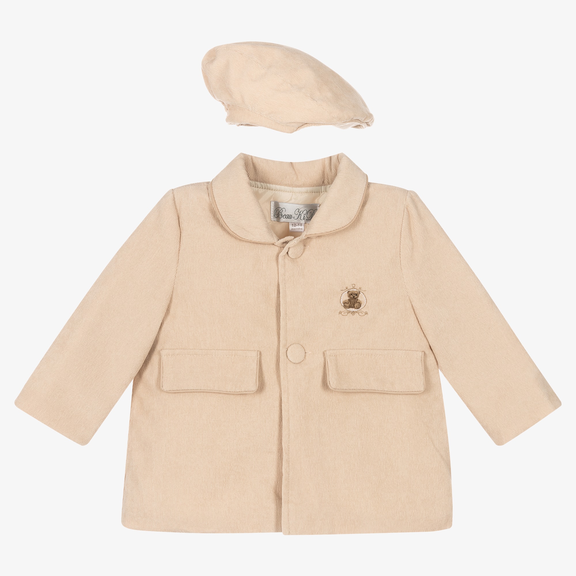 Beige Corduroy Coat & Hat Set - View 1