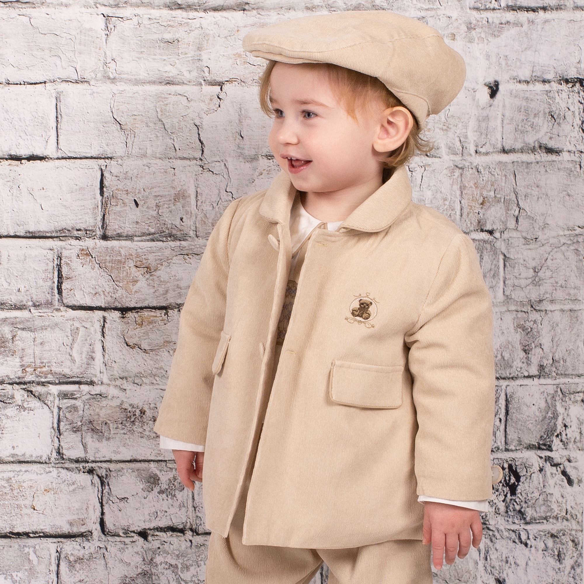 Beige Corduroy Coat & Hat Set - View 2