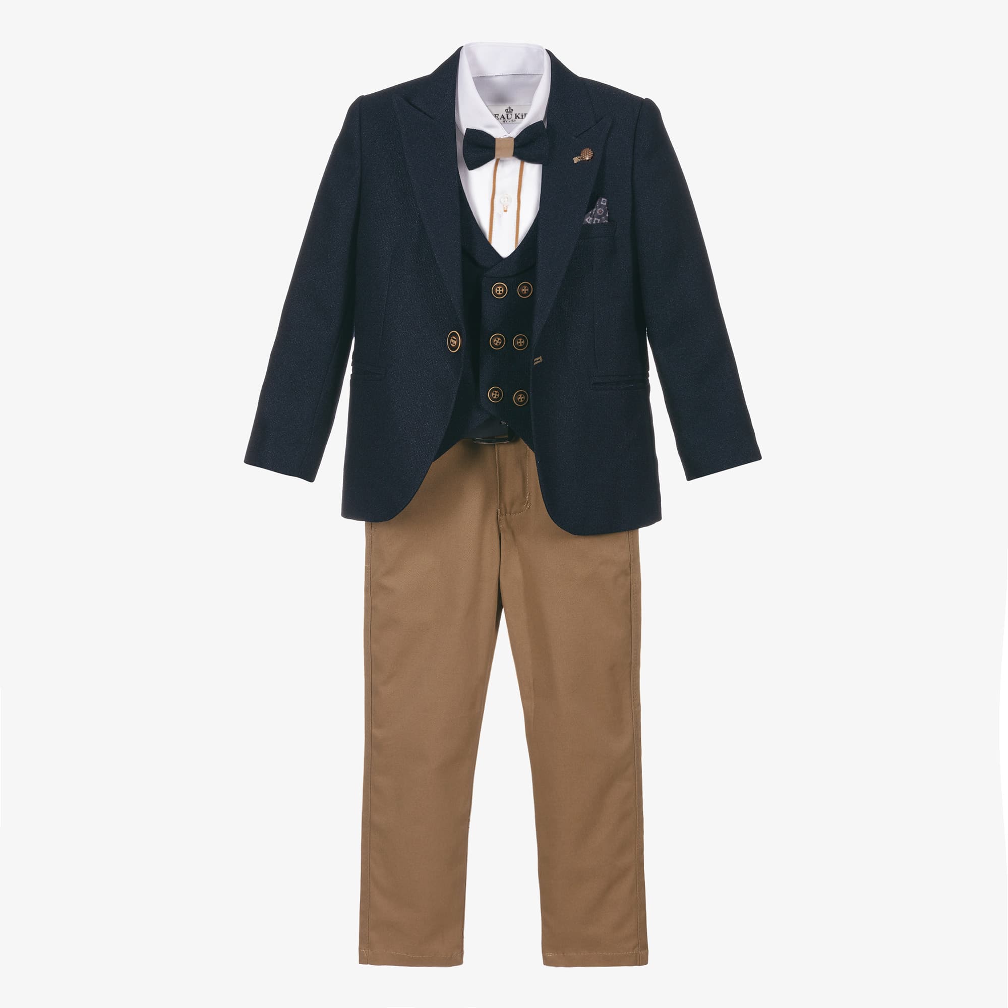 Beige & Navy Blue Suit Set