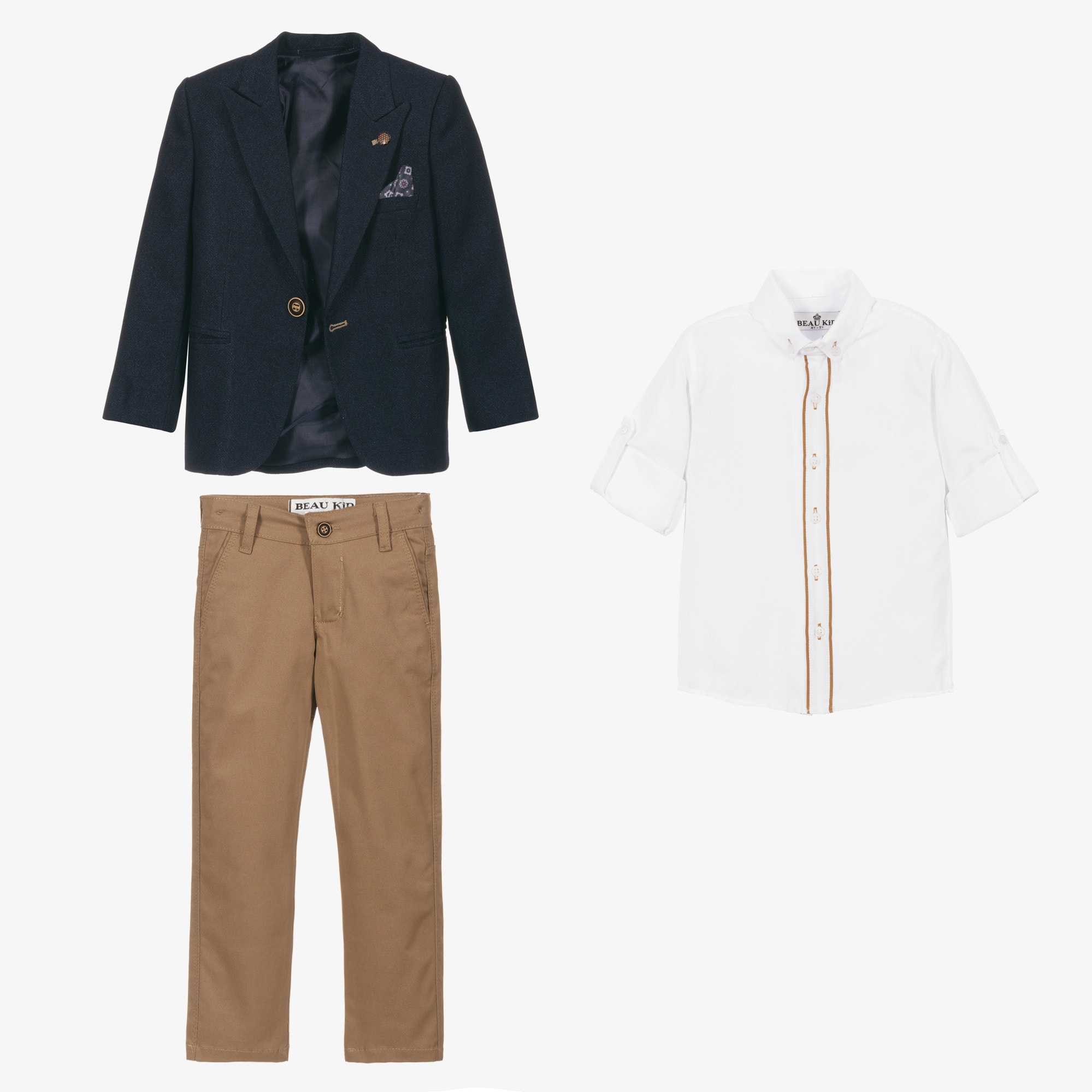 Beige & Navy Blue Suit Set - View 5