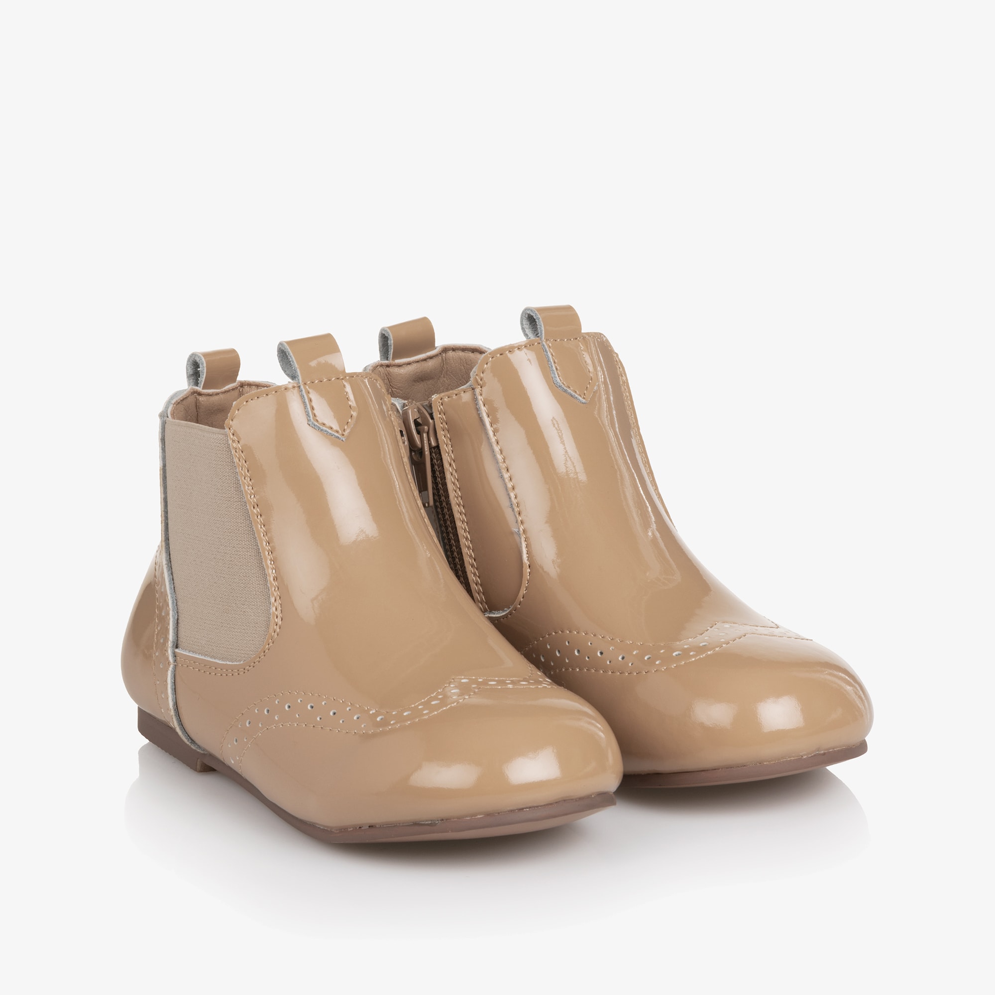 Beige Patent Leather Chelsea Boots - View 1
