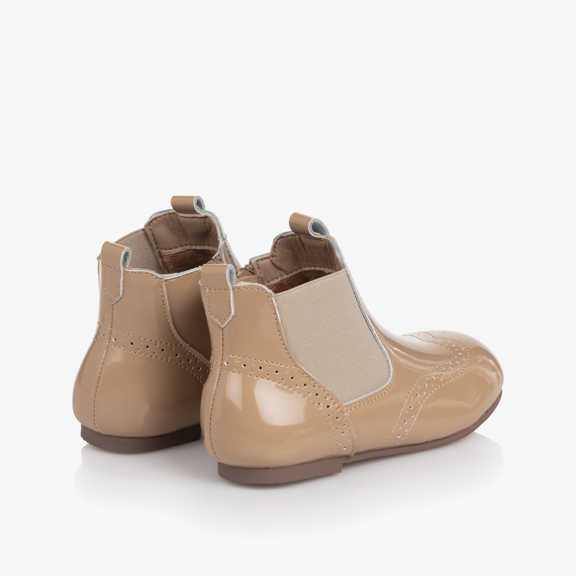 Beige Patent Leather Chelsea Boots - View 2