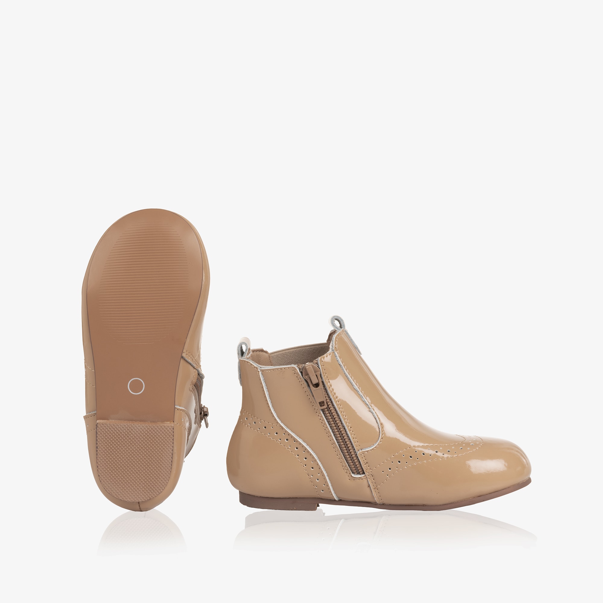 Beige Patent Leather Chelsea Boots - View 3