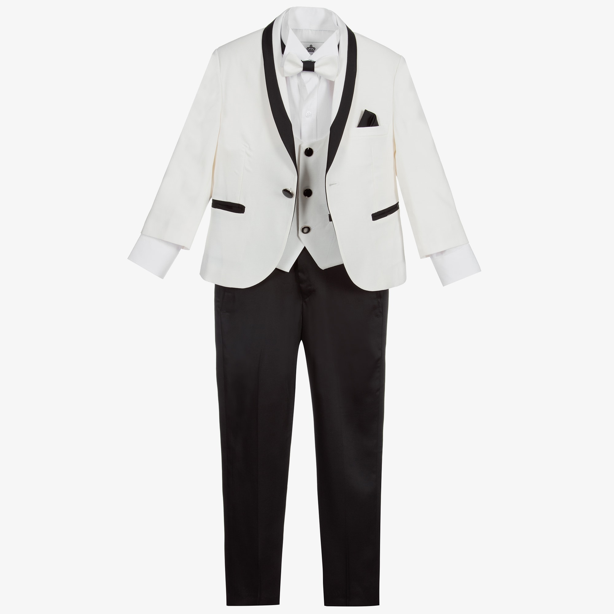 Boys Ivory & Black Tuxedo Suit - View 1