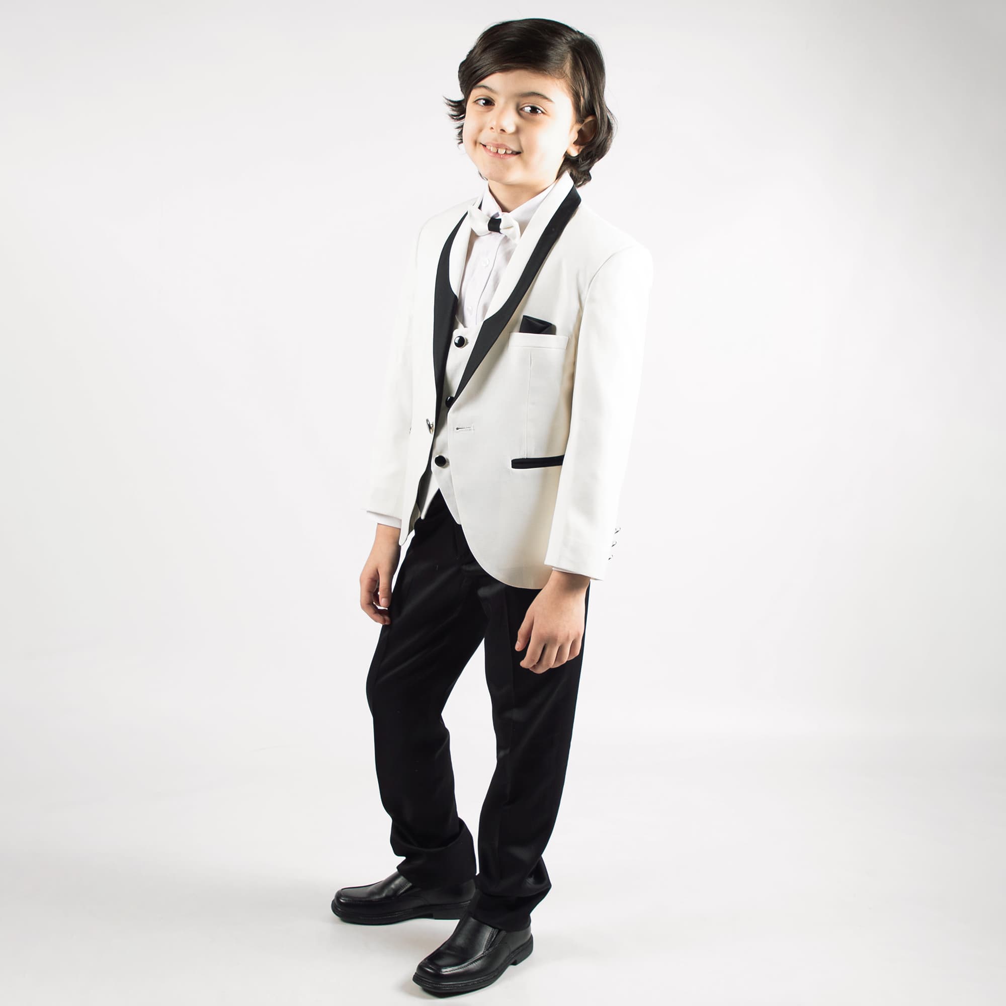 Boys Ivory & Black Tuxedo Suit - alternate view