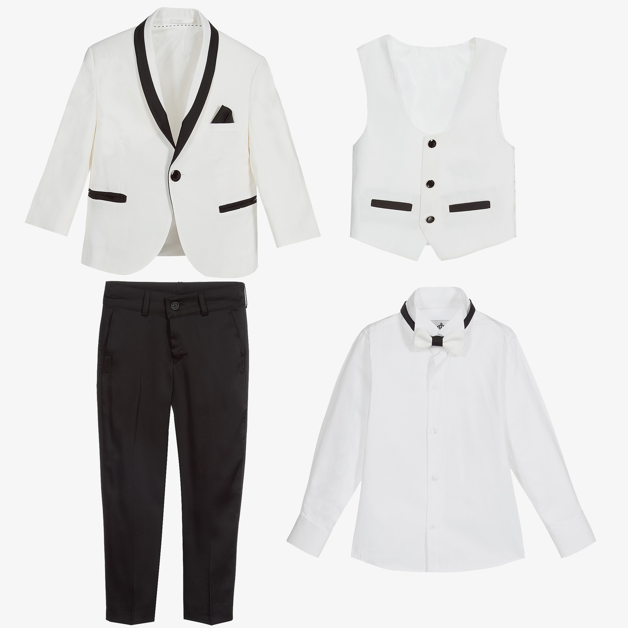 Boys Ivory & Black Tuxedo Suit - View 3