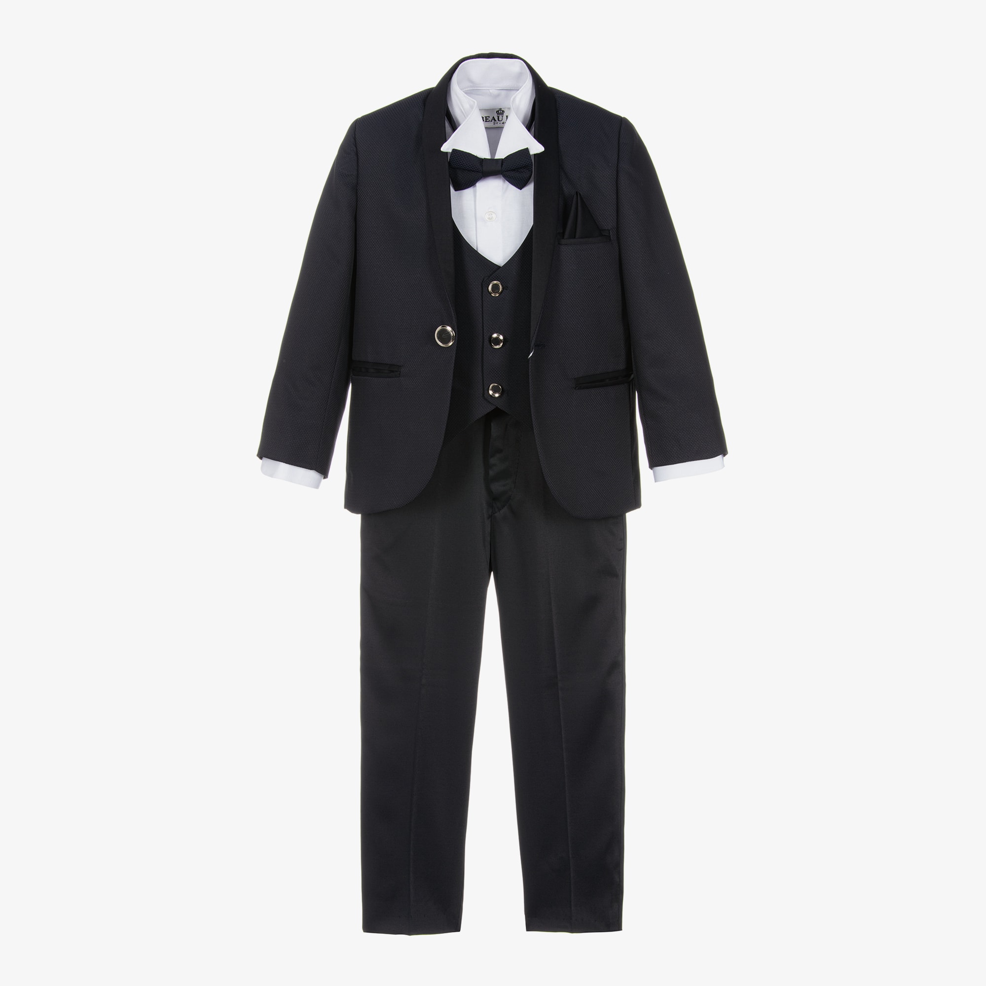 Boys Navy Blue Tuxedo Suit - View 1