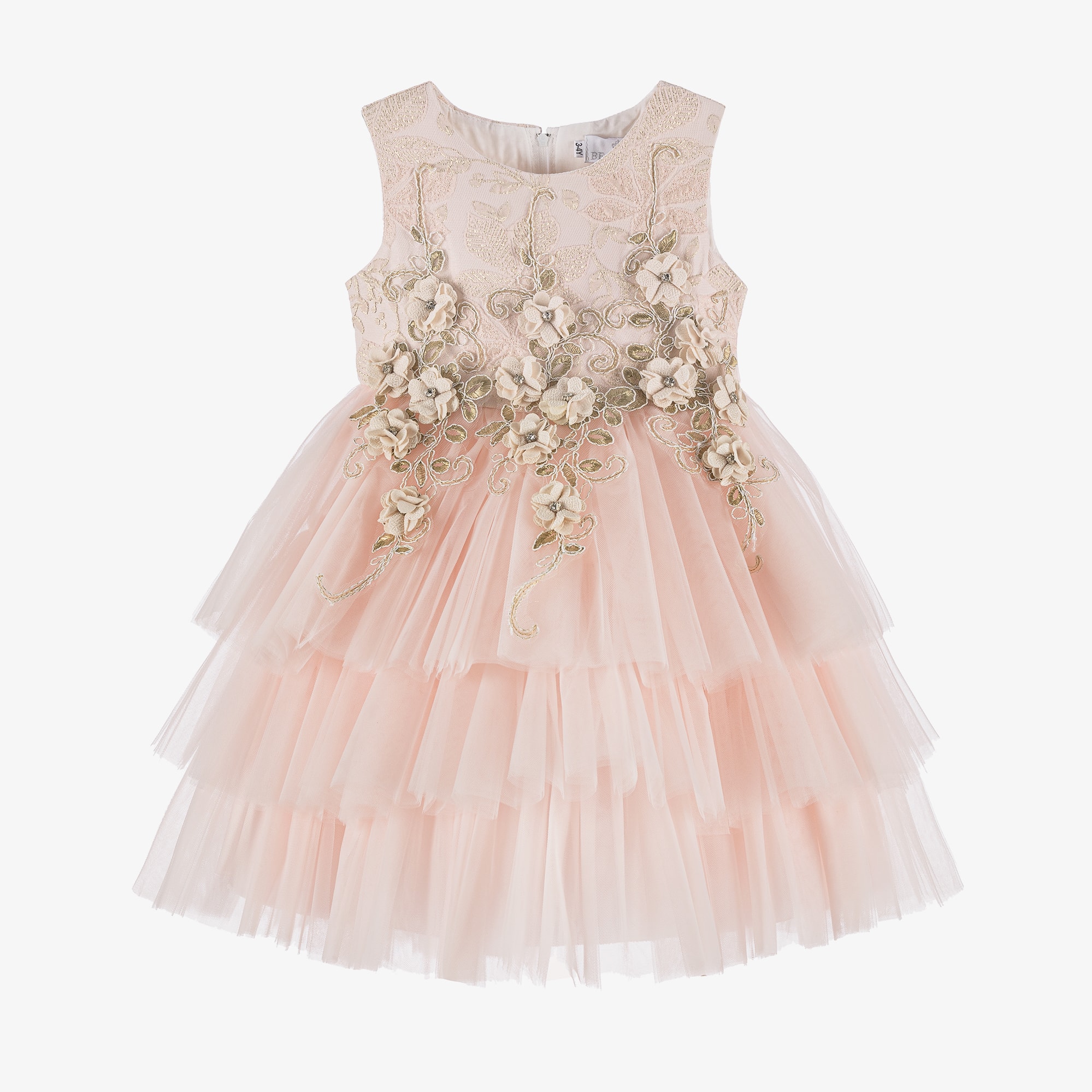 Girls Pink Tulle Flower Dress - View 1