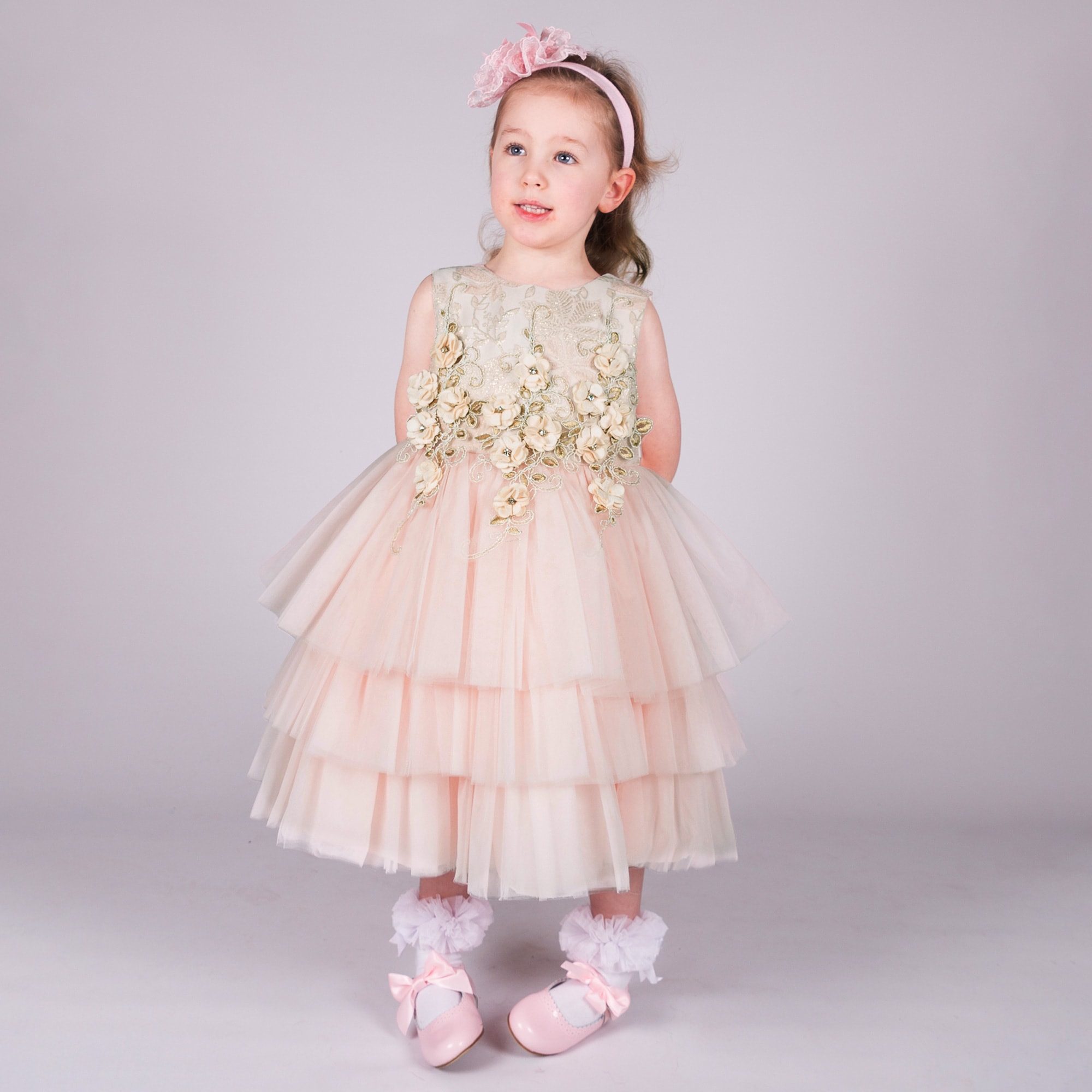Girls Pink Tulle Flower Dress - View 2