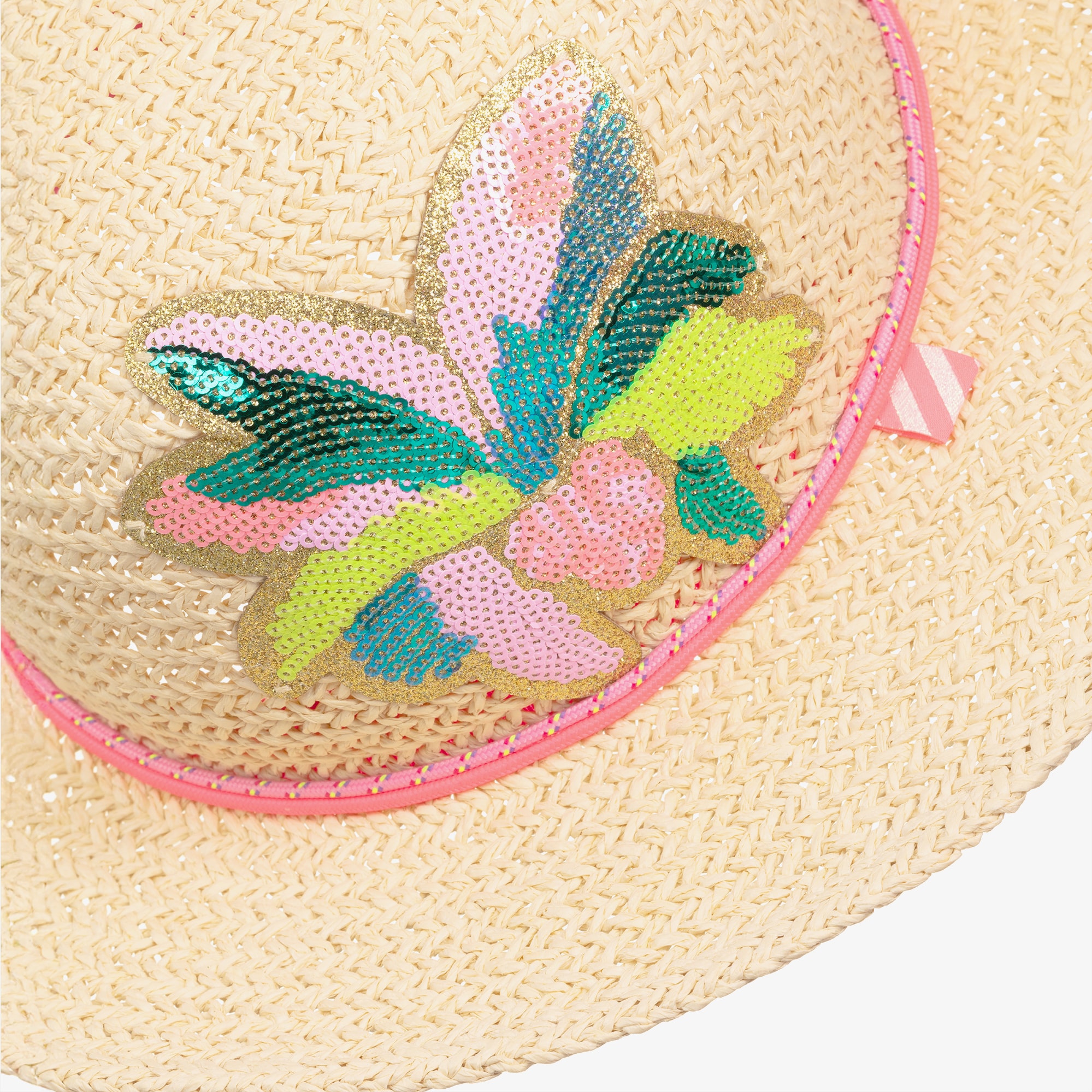 Beige Straw Hat with Sequinned Flowers - View 5