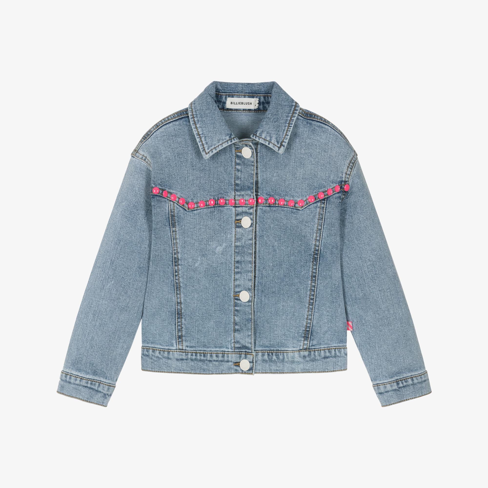 Girls Blue Denim Jacket with Sequinned Love Motif - View 1