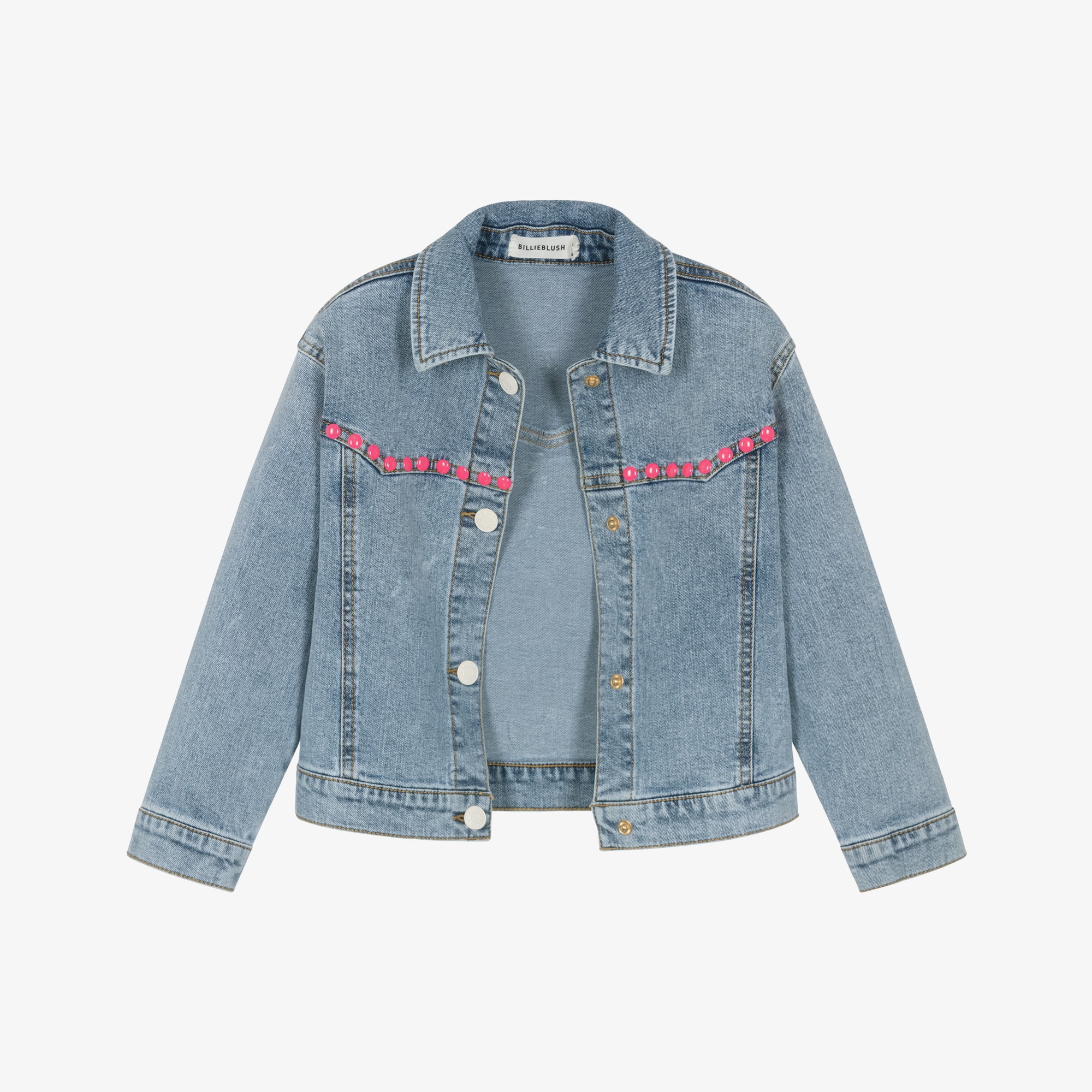 Girls Blue Denim Jacket with Sequinned Love Motif - View 4