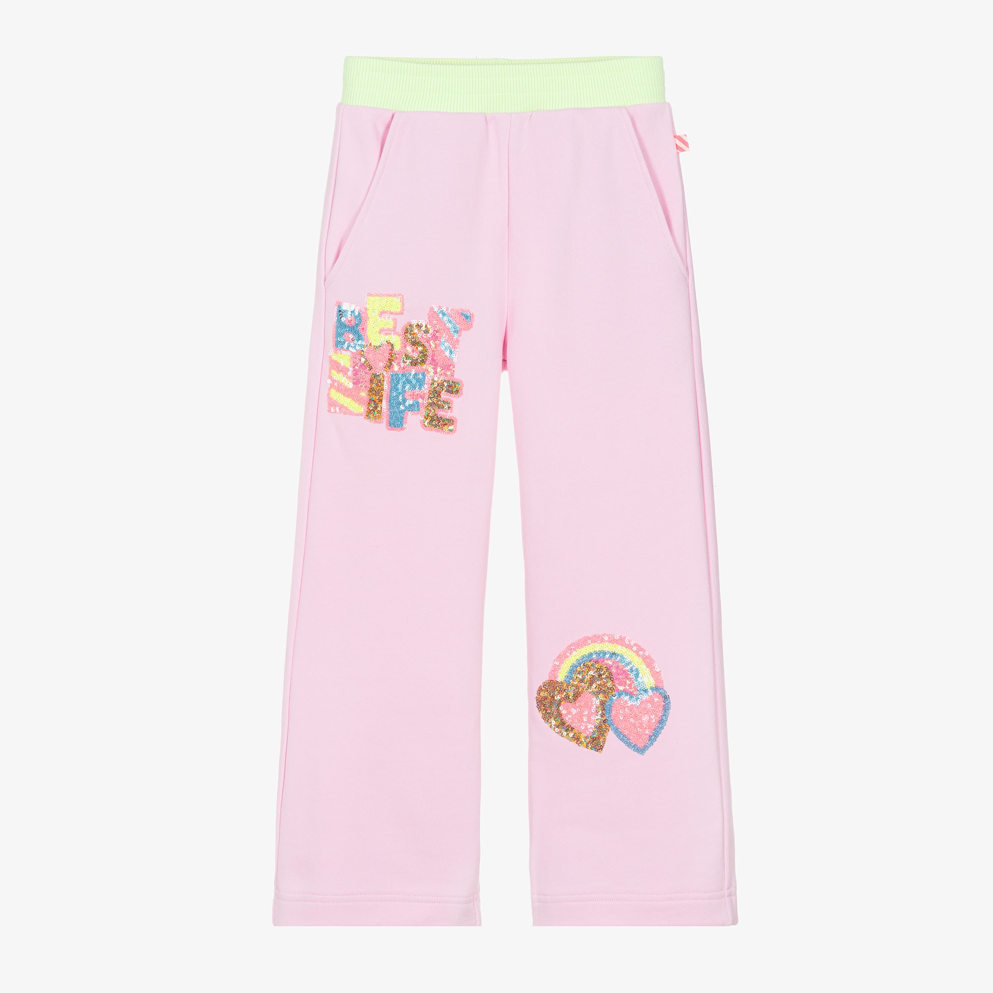 Girls Lilac Pink Best Life Joggers with Sequins - View 1