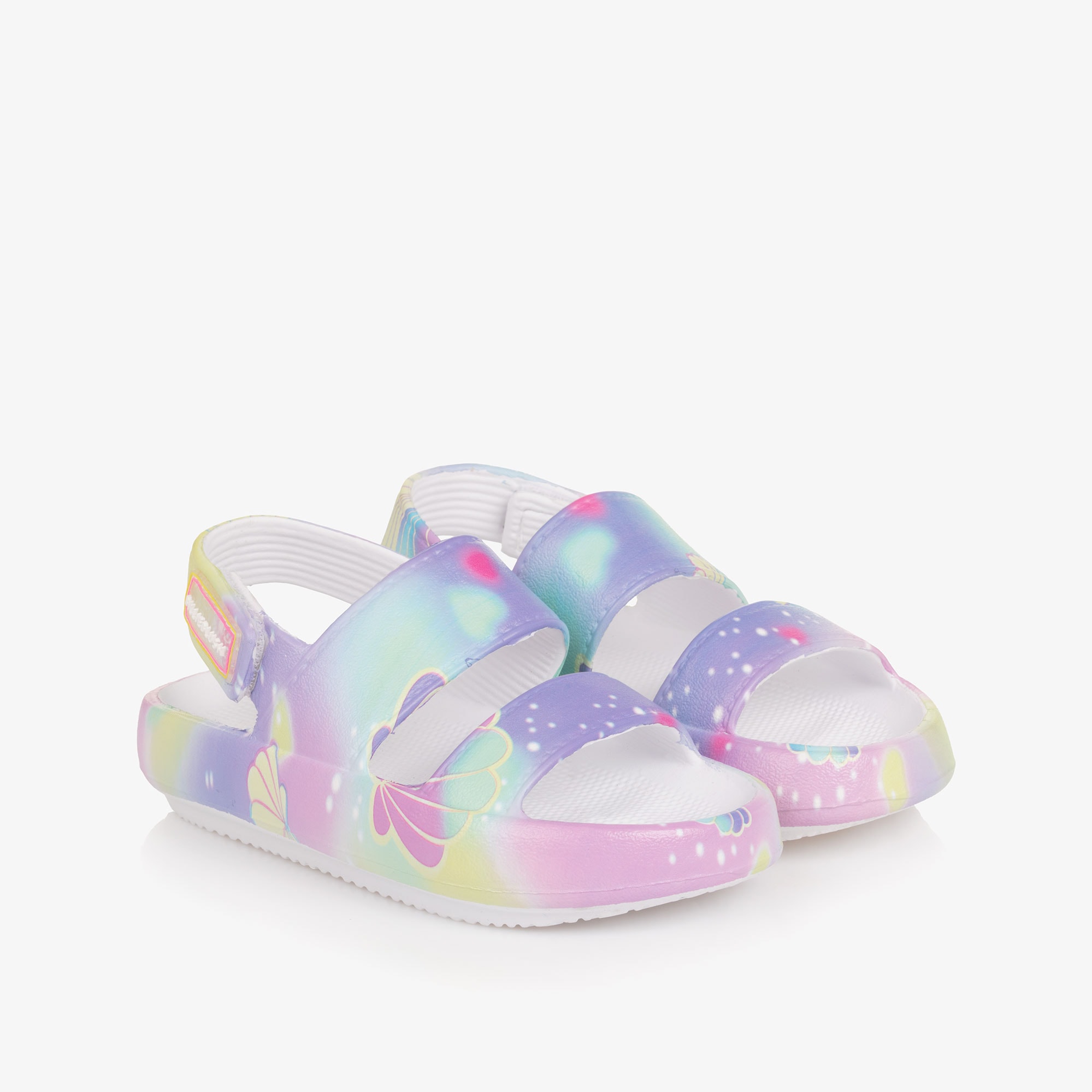 Girls Pale Pink Flower Print Rubber Sandals - View 1