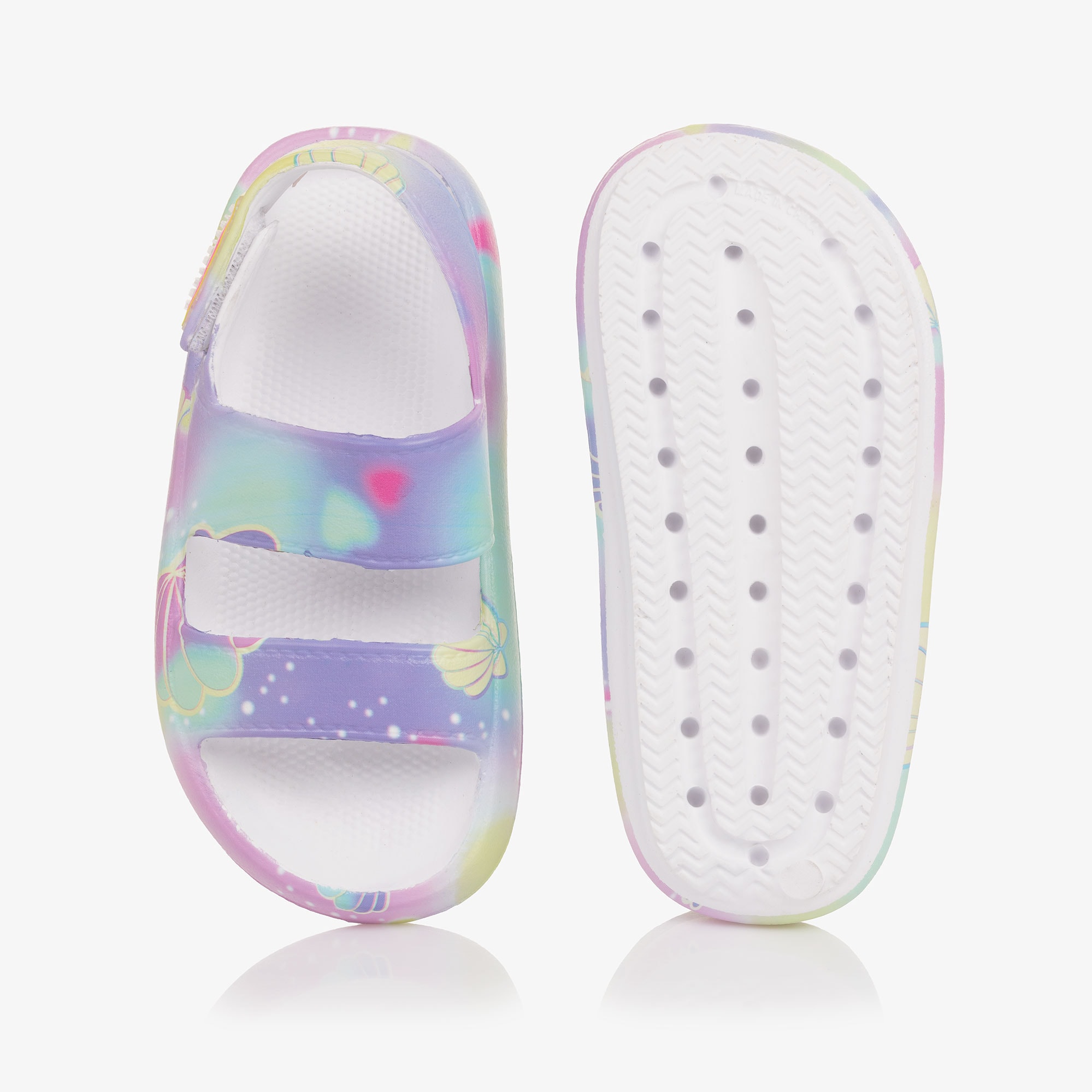 Girls Pale Pink Flower Print Rubber Sandals - View 3