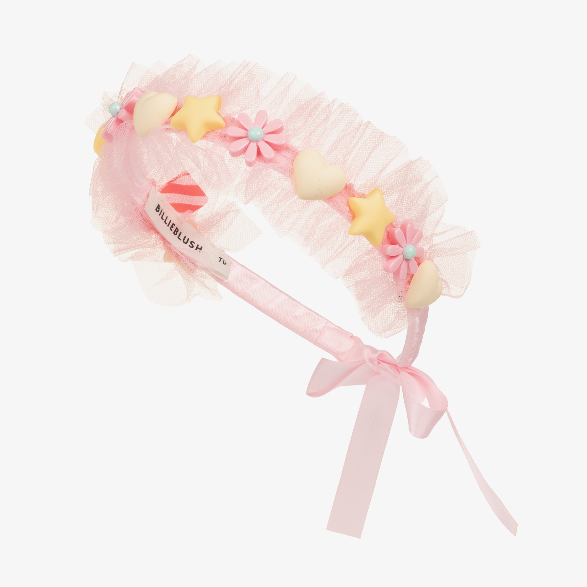 Girls Pale Pink Tulle Ruffle Hairband - View 3