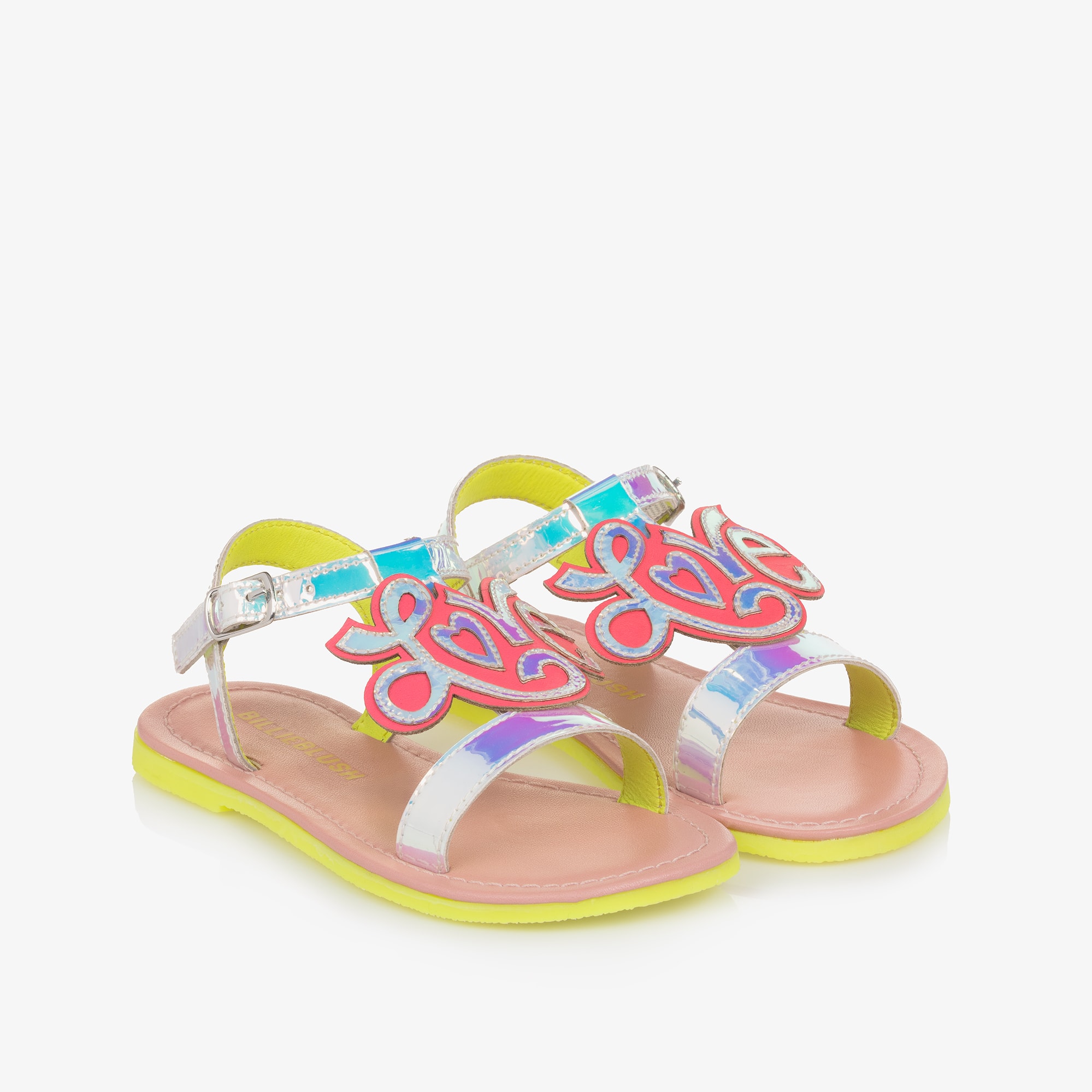 Girls Silver Iridescent Love Motif Sandals - View 1