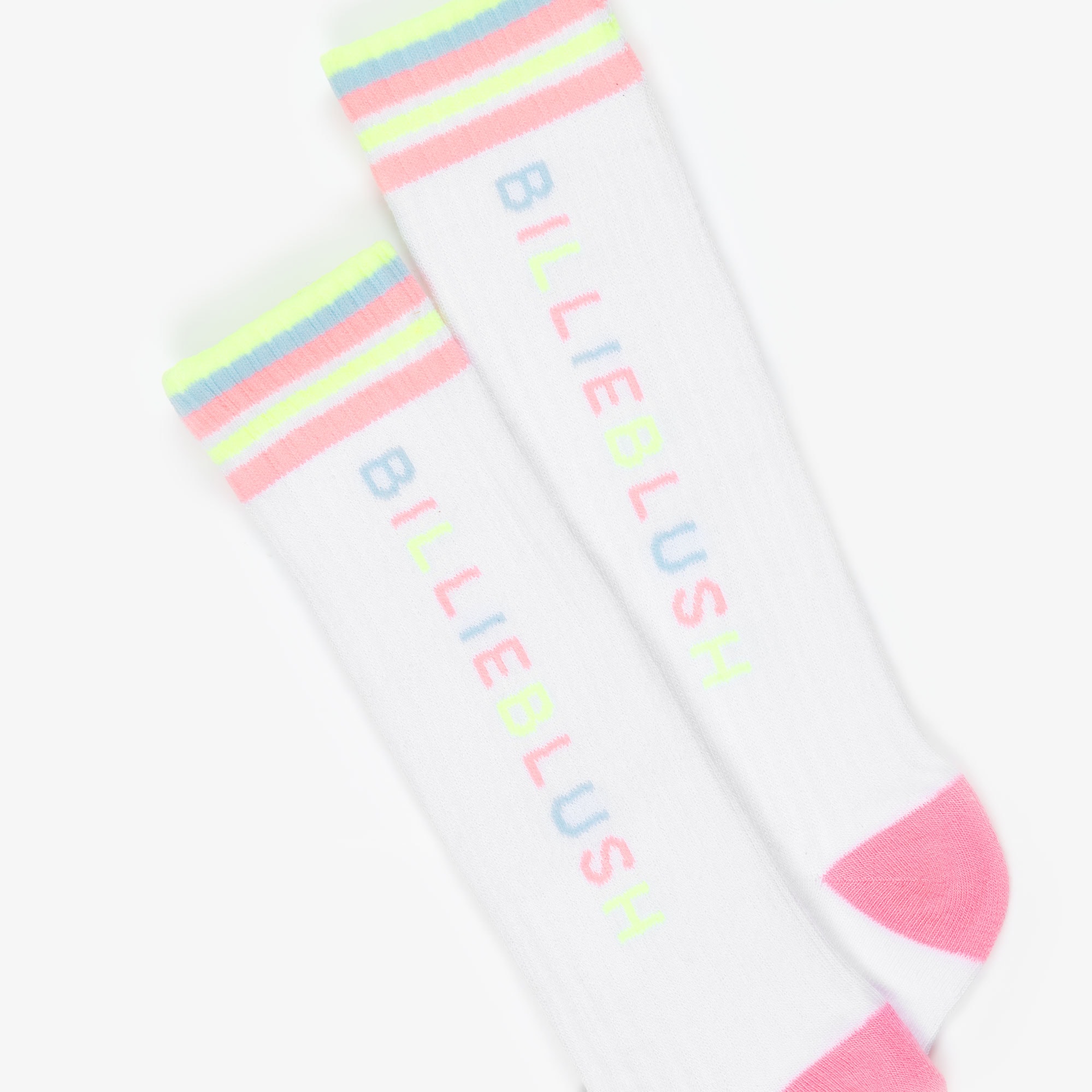 Girls White Knee High Logo Socks with Stripes - View 4