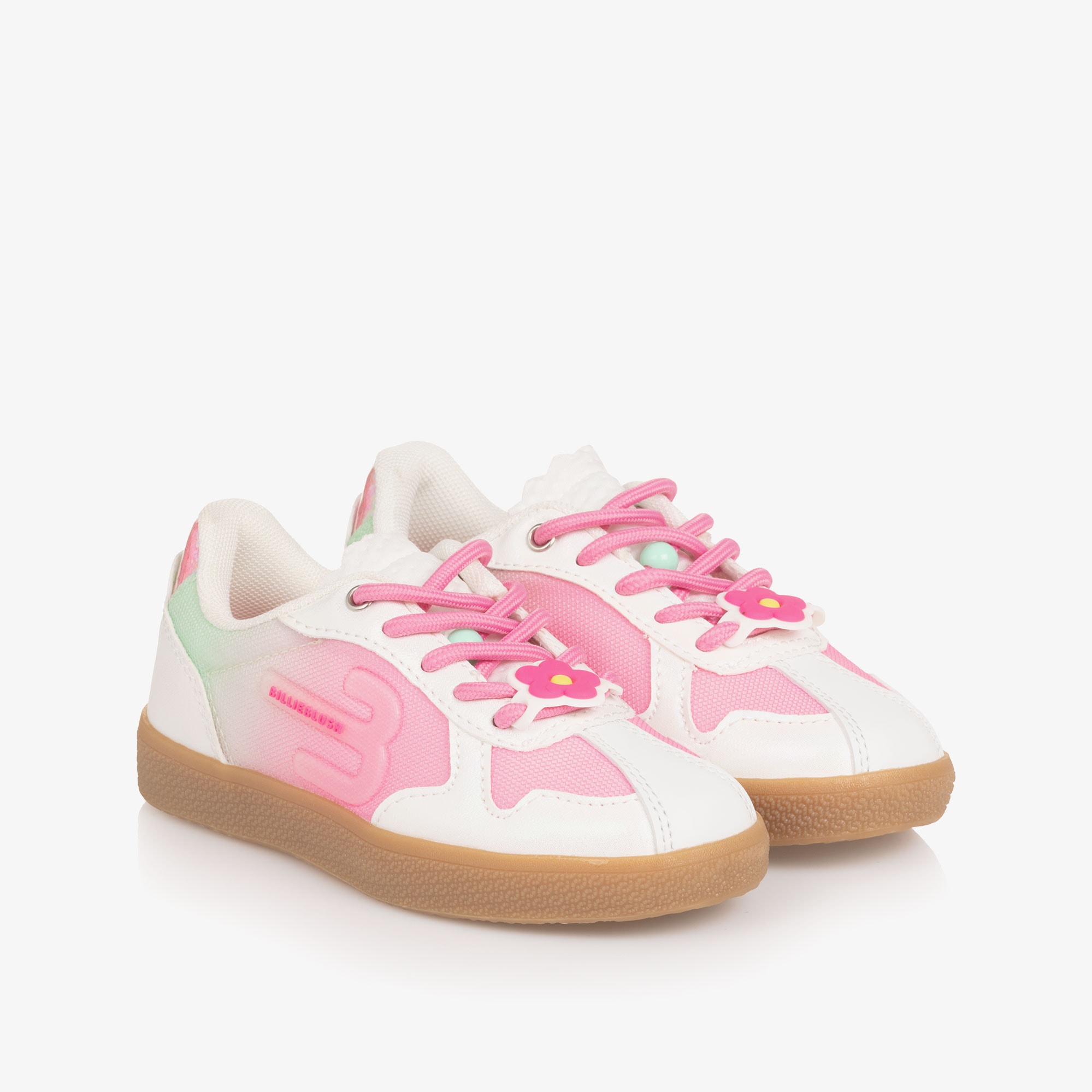 Girls White & Pink Trainers with Glitter Trims - View 1