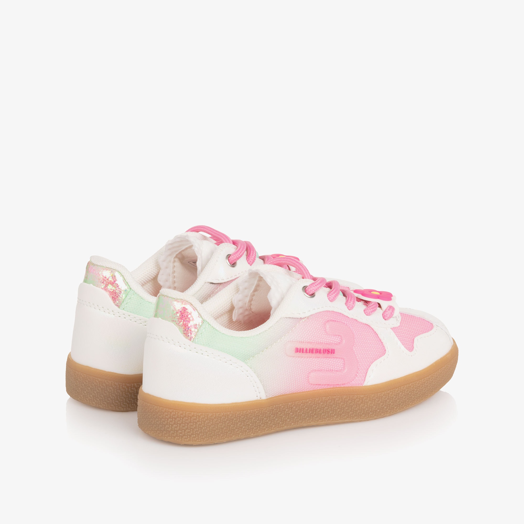 Girls White & Pink Trainers with Glitter Trims - View 2