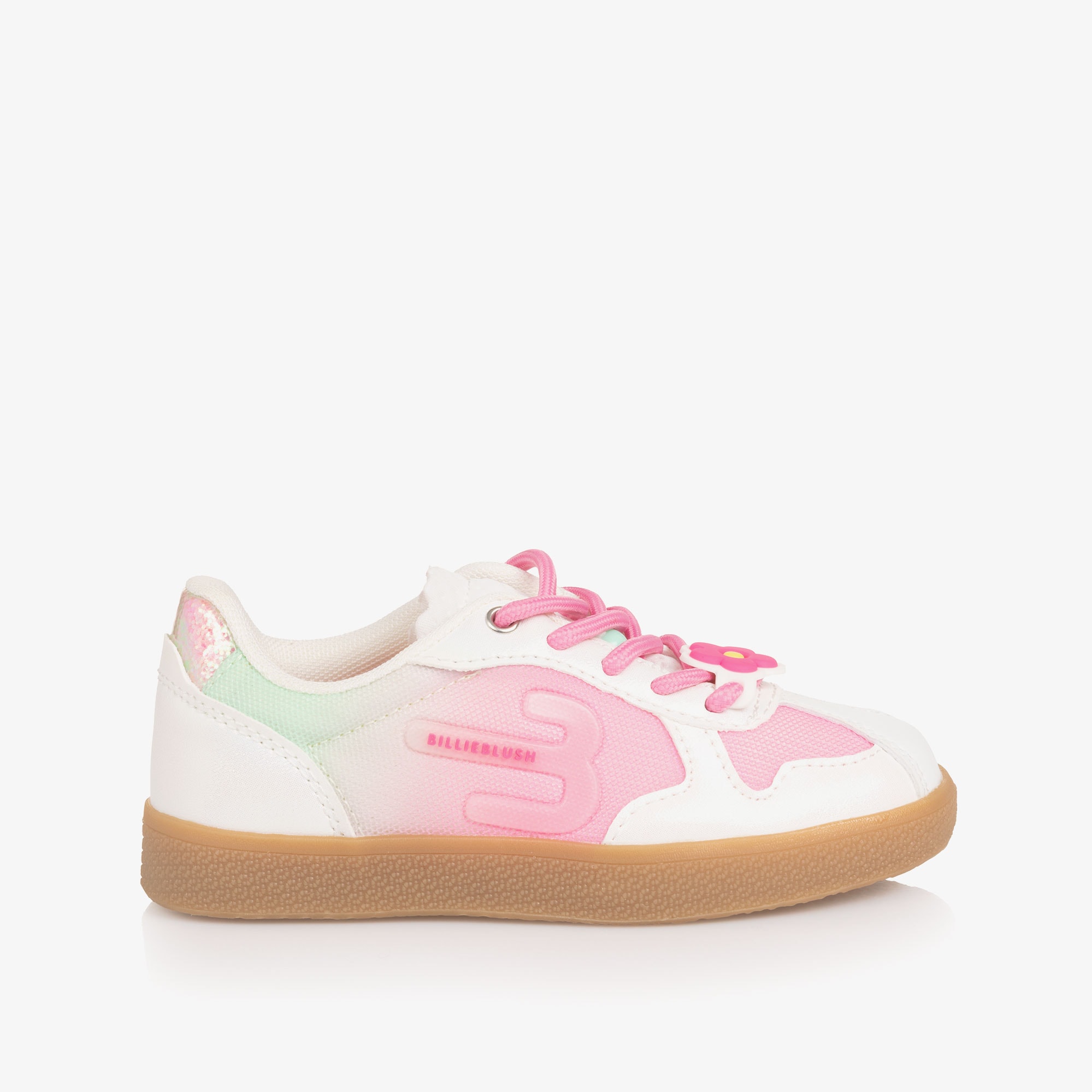 Girls White & Pink Trainers with Glitter Trims - View 4