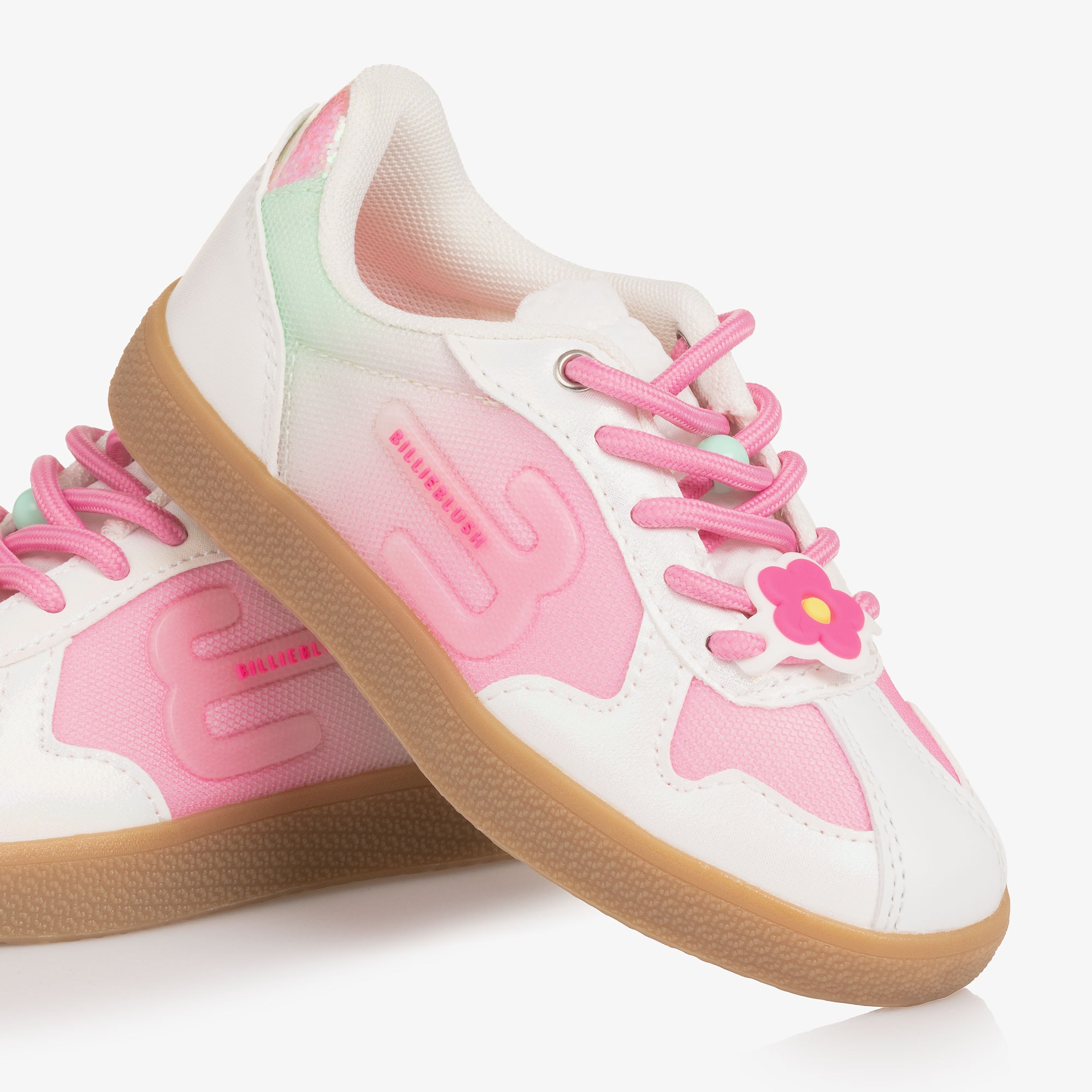 Girls White & Pink Trainers with Glitter Trims - View 5