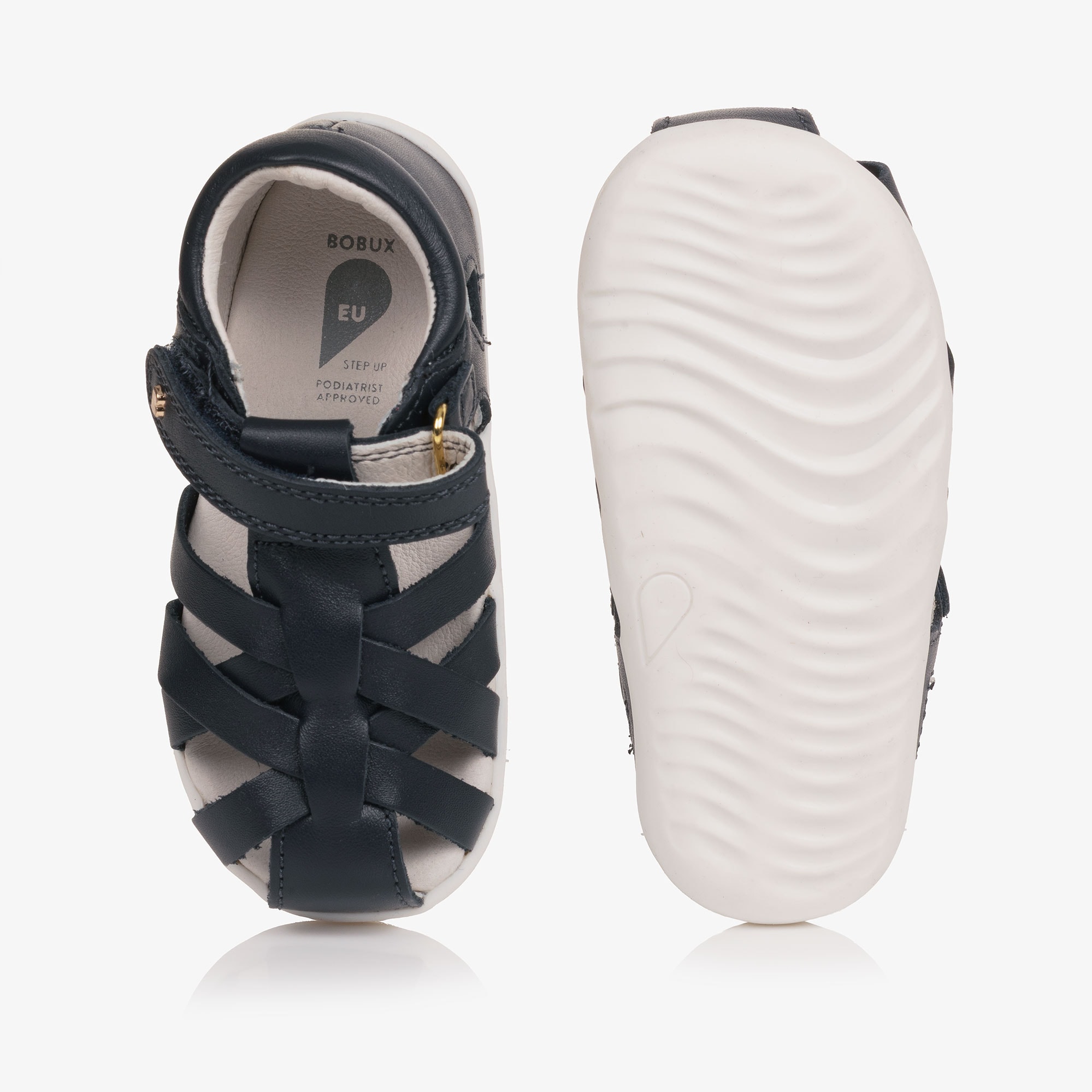 Baby Boys Navy Blue Leather Velcro First Walkers - View 3