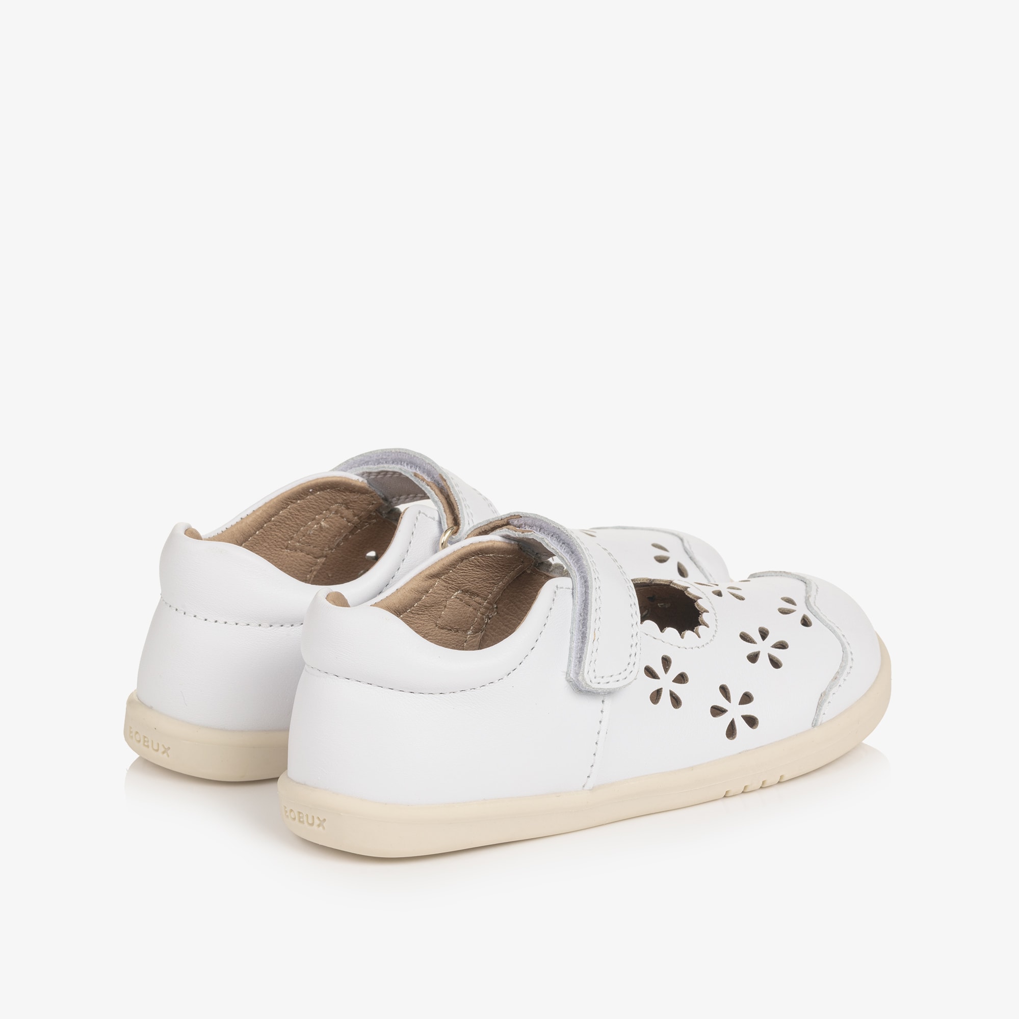 Girls White Leather Shoes with Cut-Out Detailing - View 2