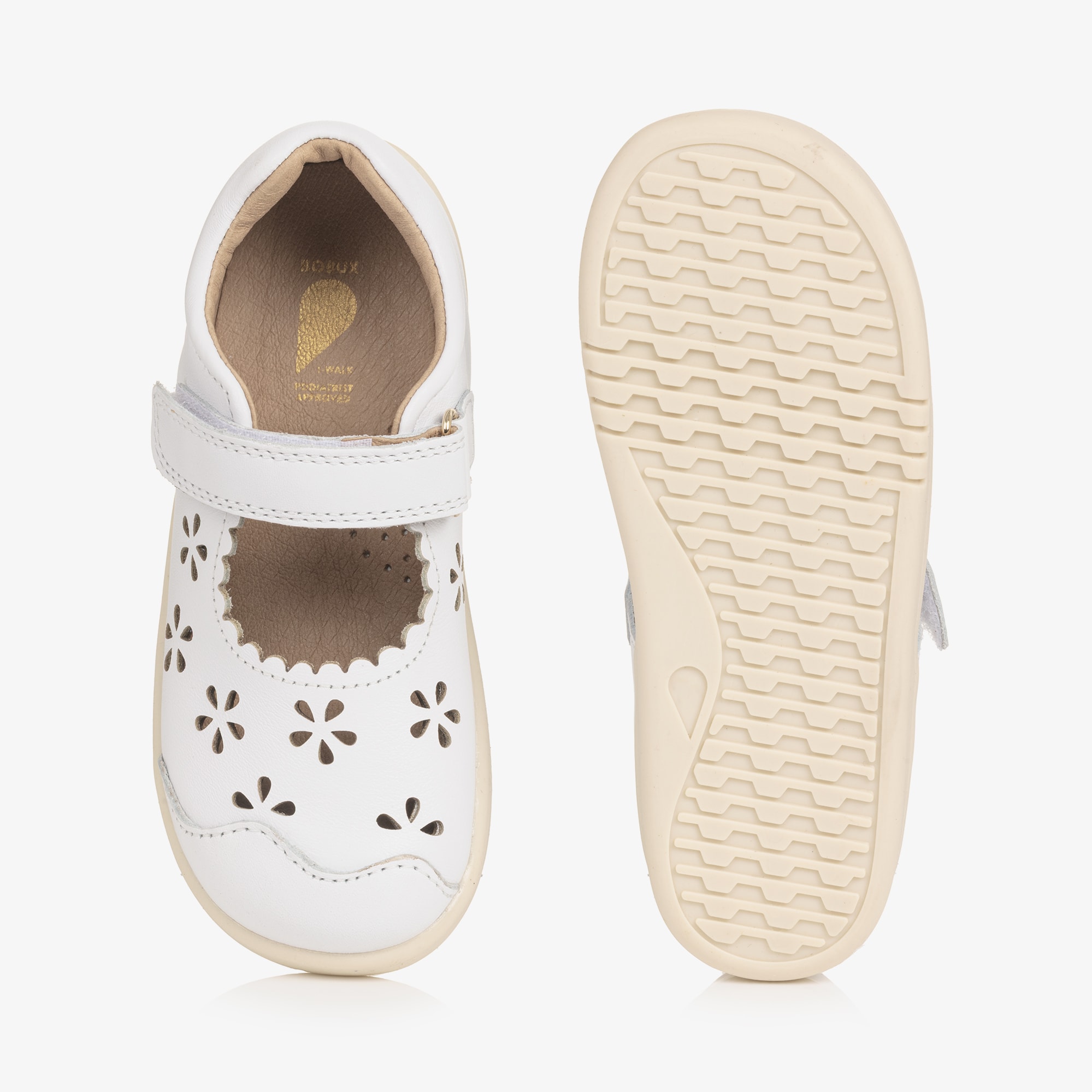 Girls White Leather Shoes with Cut-Out Detailing - View 3