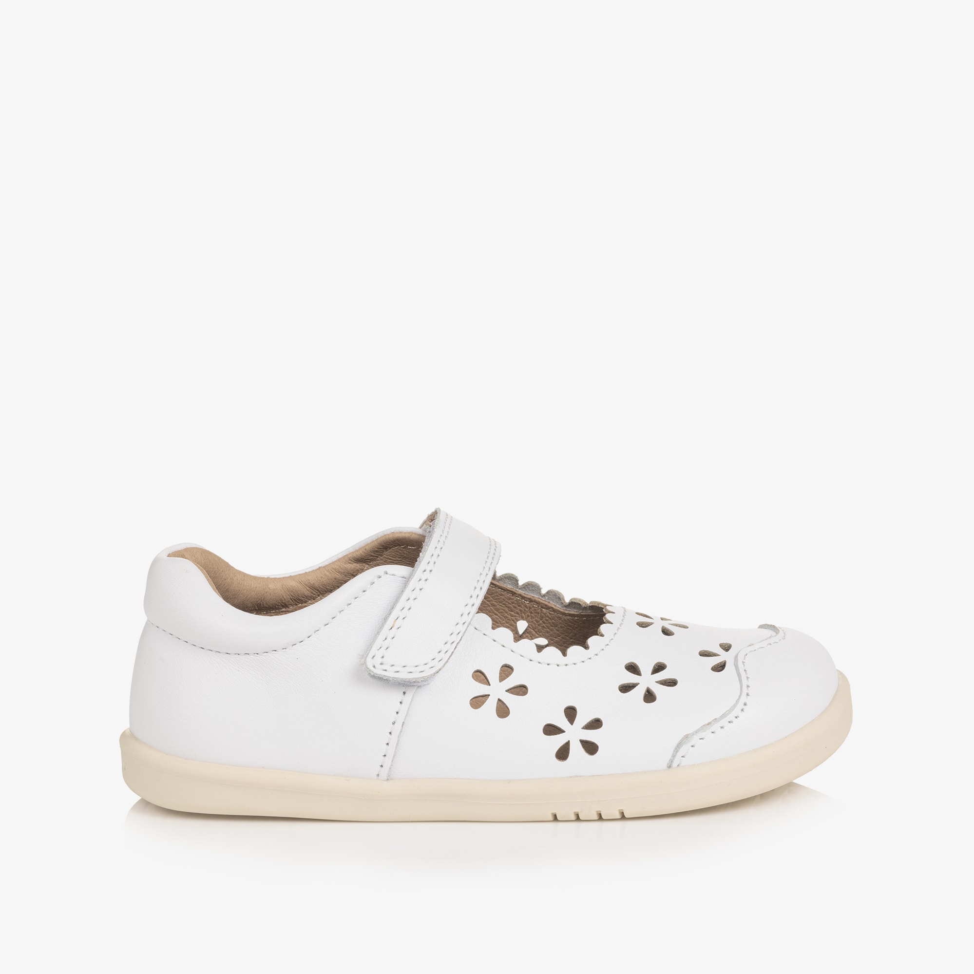 Girls White Leather Shoes with Cut-Out Detailing - View 4