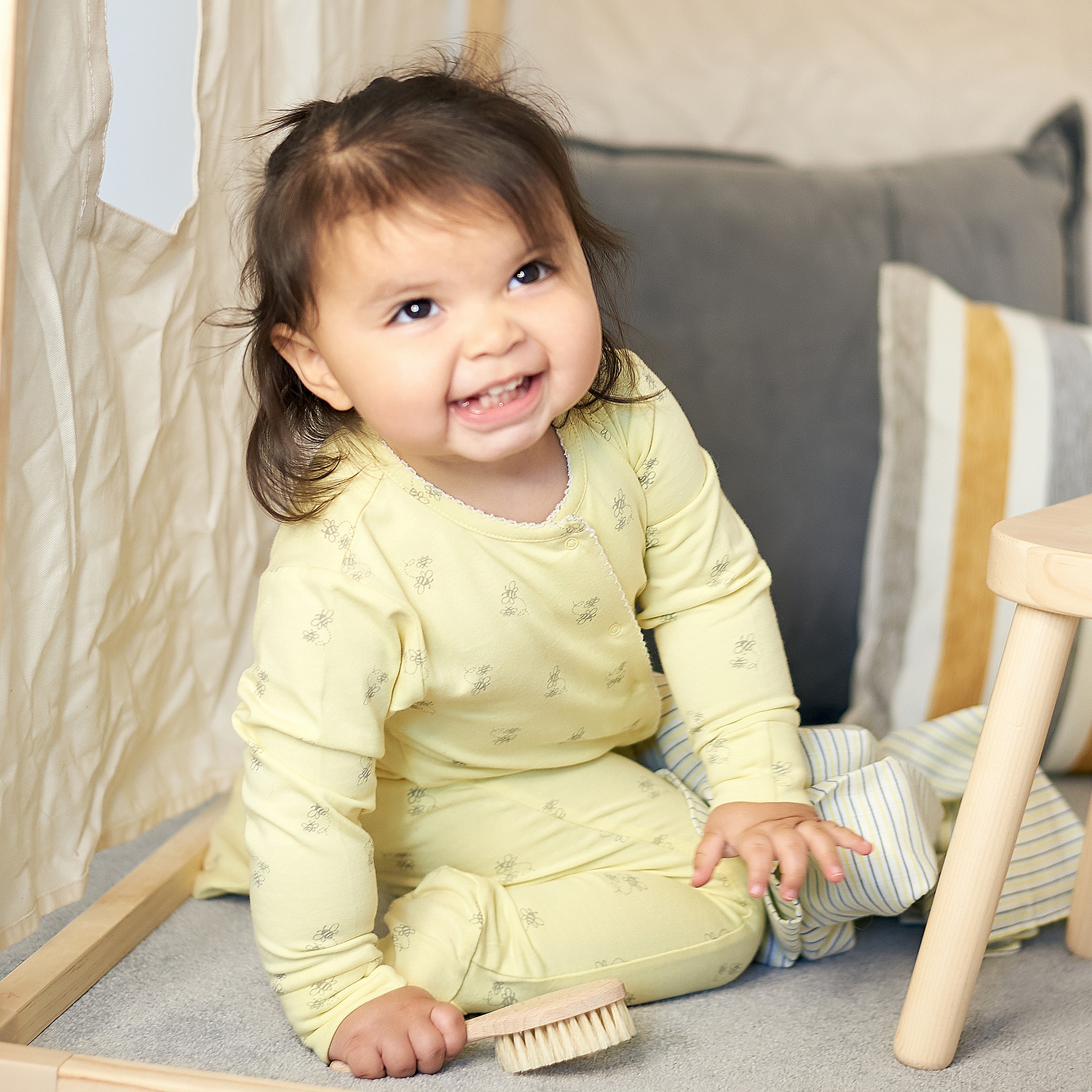 Beige Wooden Baby Hairbrush - View 2