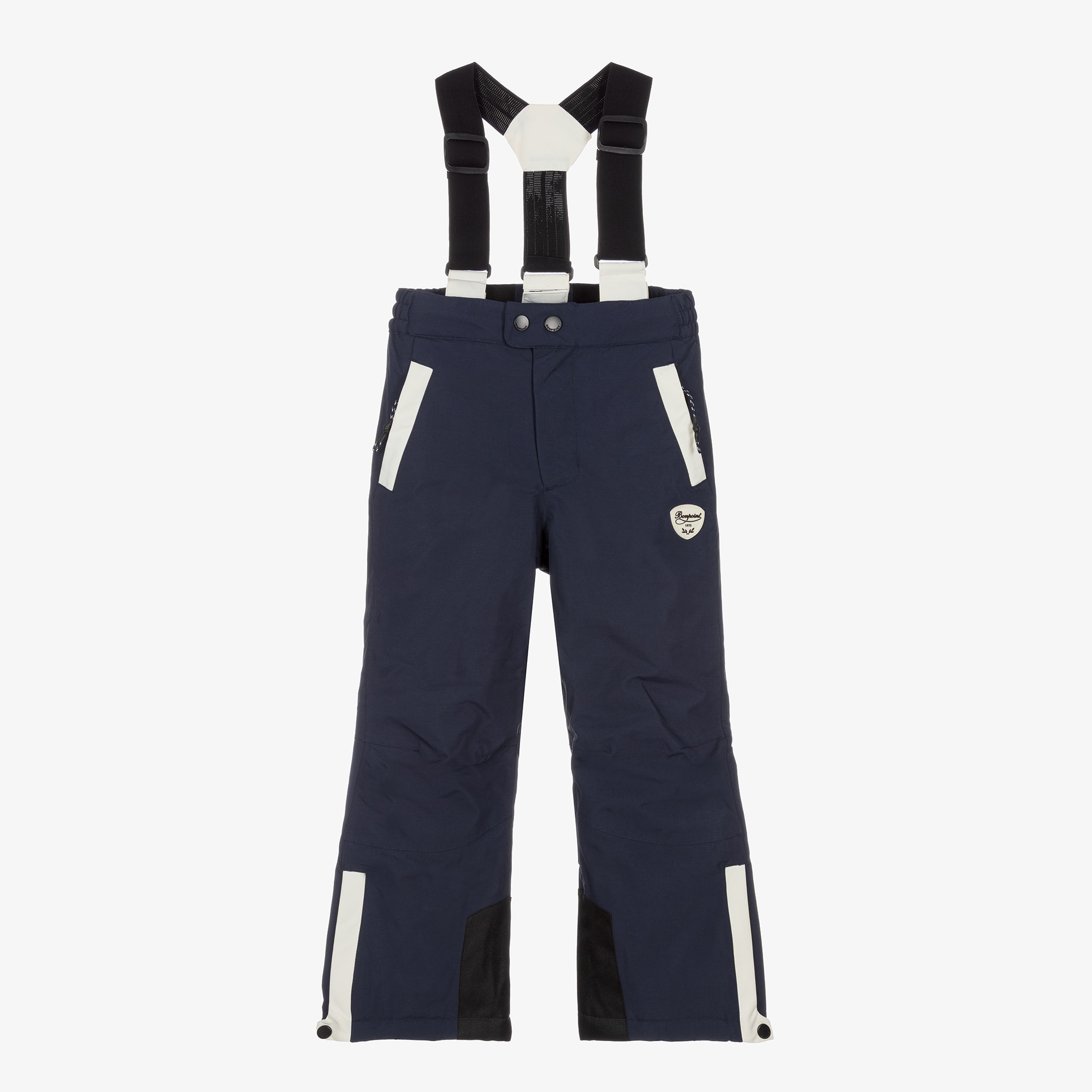 Blue & Ivory Padded Ski Trousers with Shoulder Straps - View 1