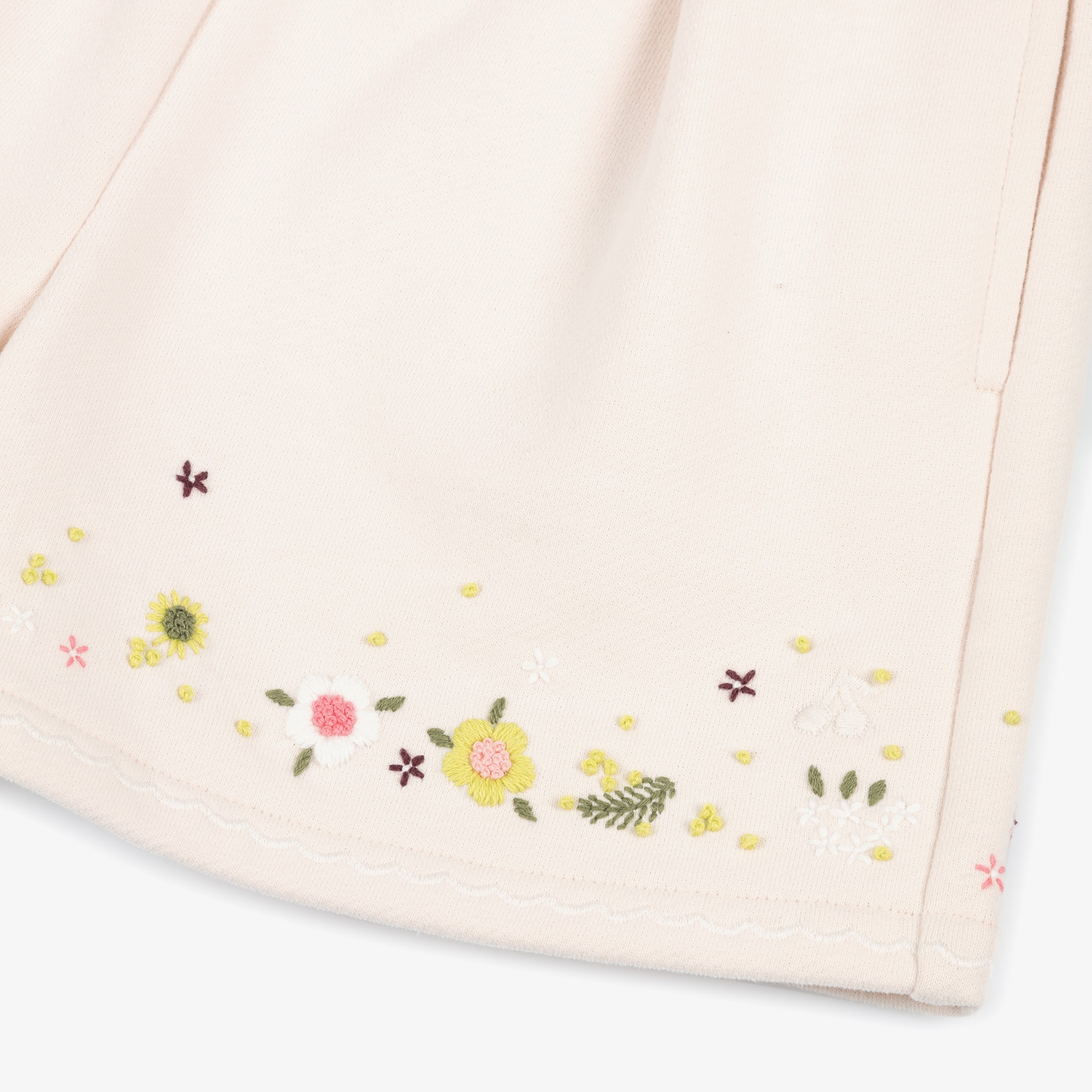 Girls Pale Pink Cotton Jersey Shorts with Floral Embroidery - View 3