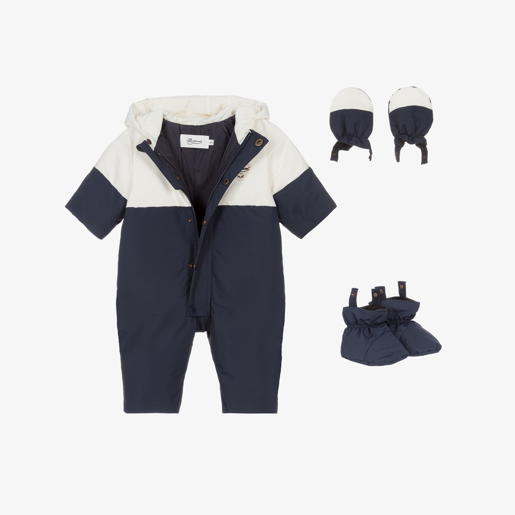 Navy Blue & Ivory Down Filled Snowsuit - View 3