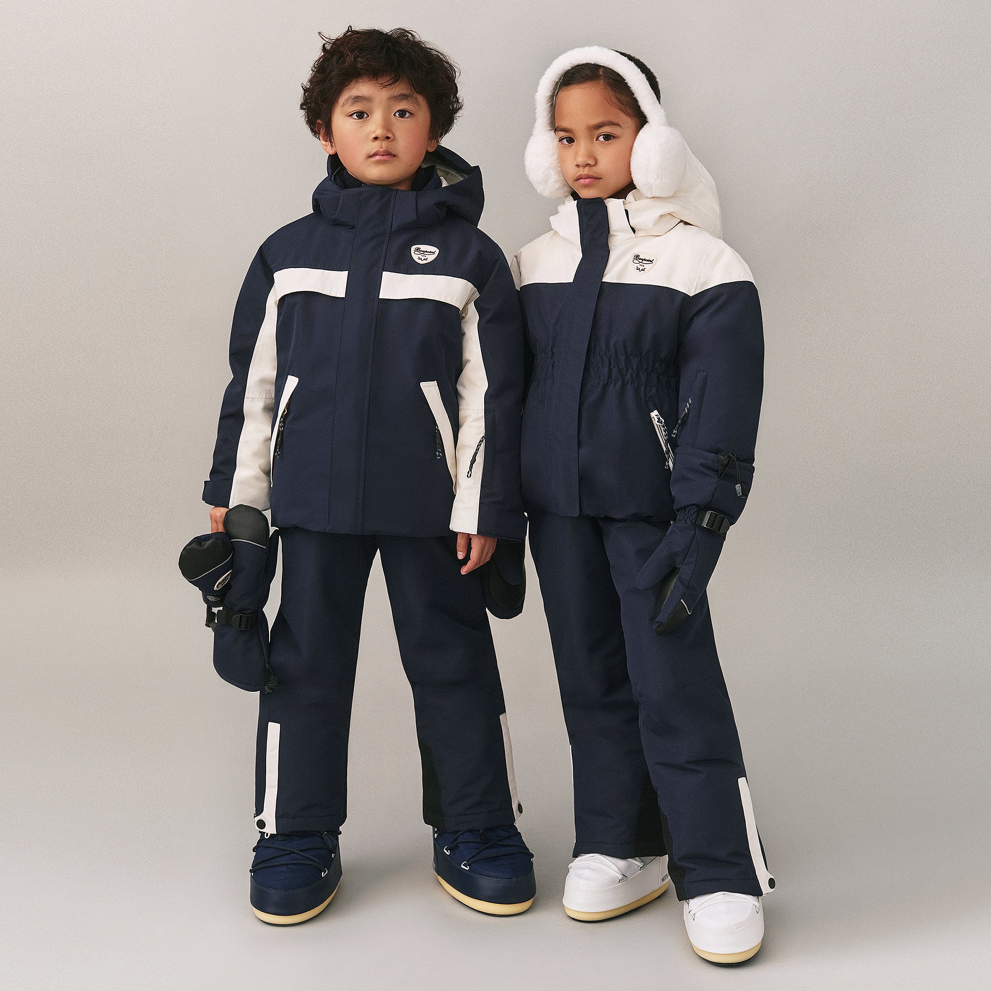 Navy Blue Padded Ski Mittens - View 2