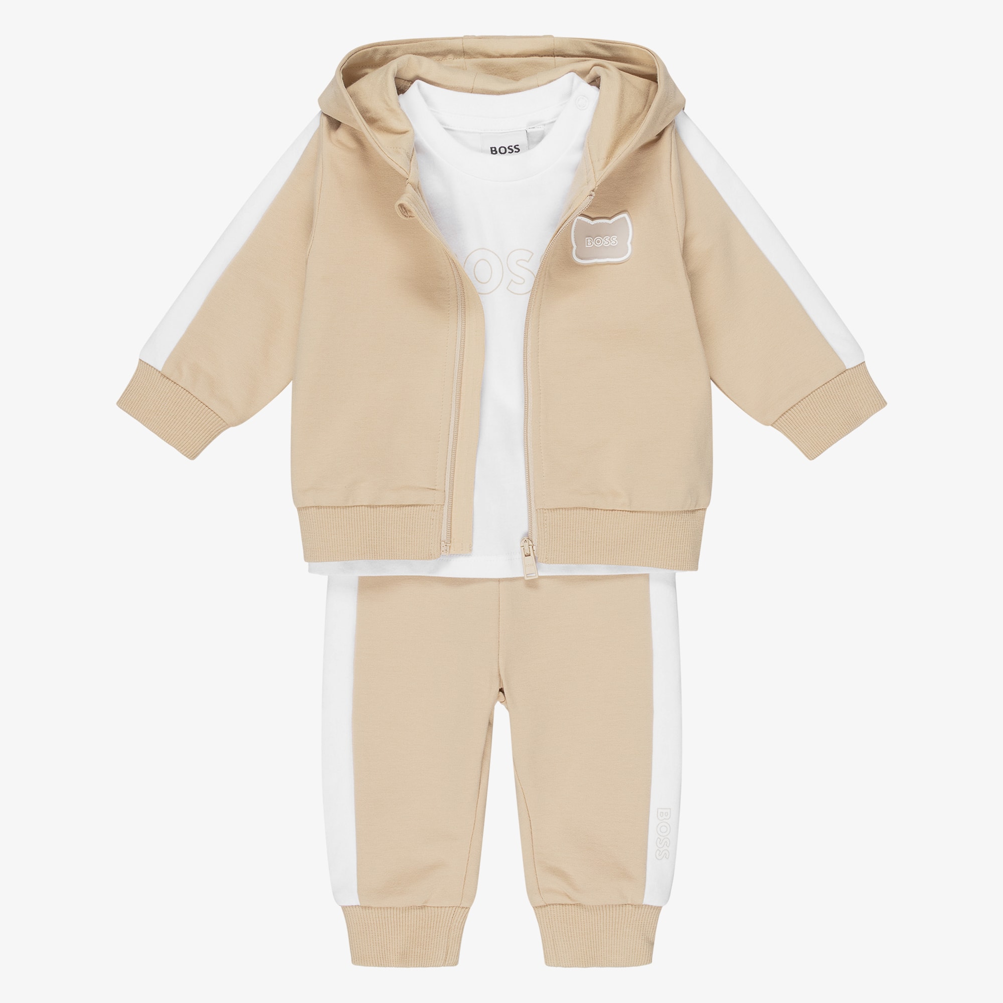 Baby Boys Beige Hooded Tracksuit Set - View 1