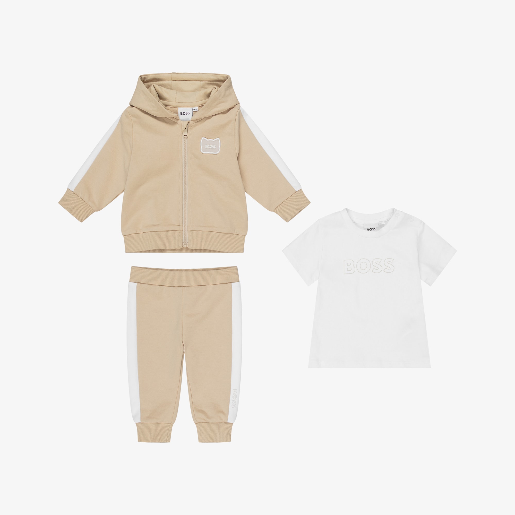Baby Boys Beige Hooded Tracksuit Set - View 2