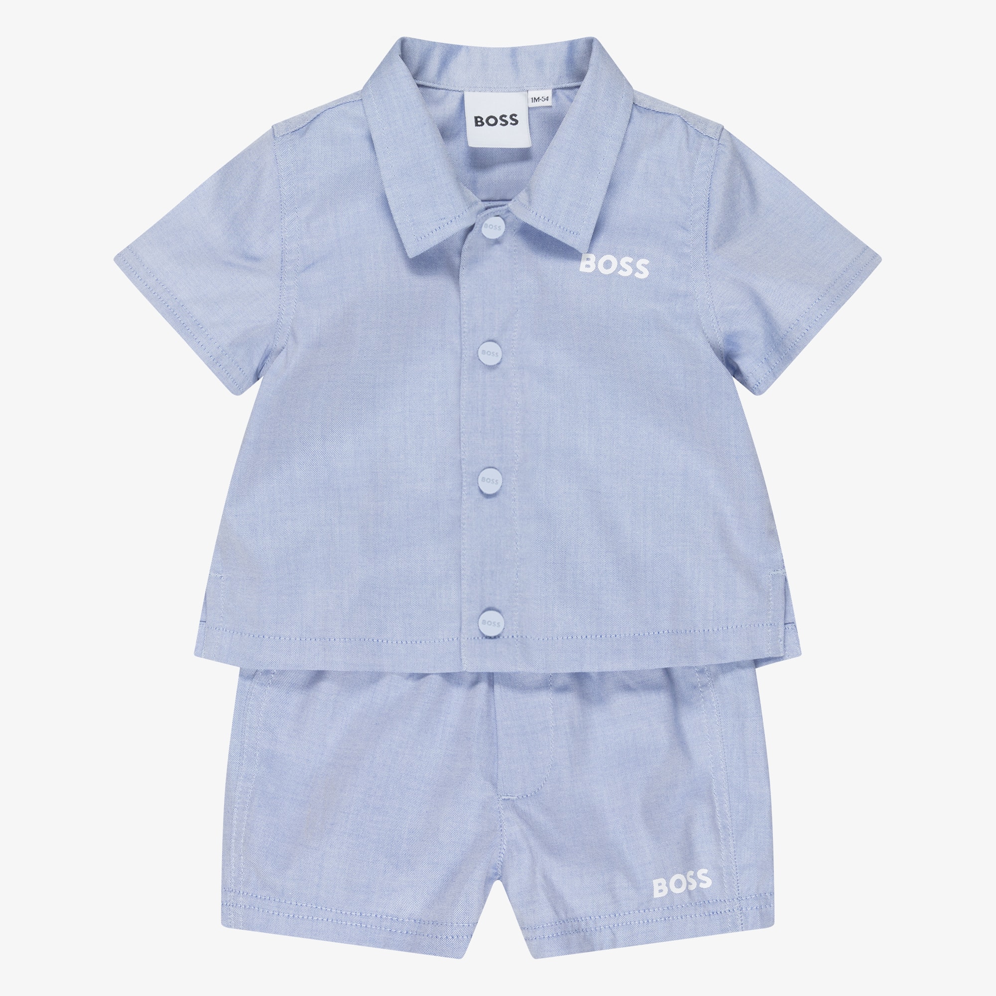 Baby Boys Blue Cotton Short-Sleeved Shirt & Shorts Set - View 1