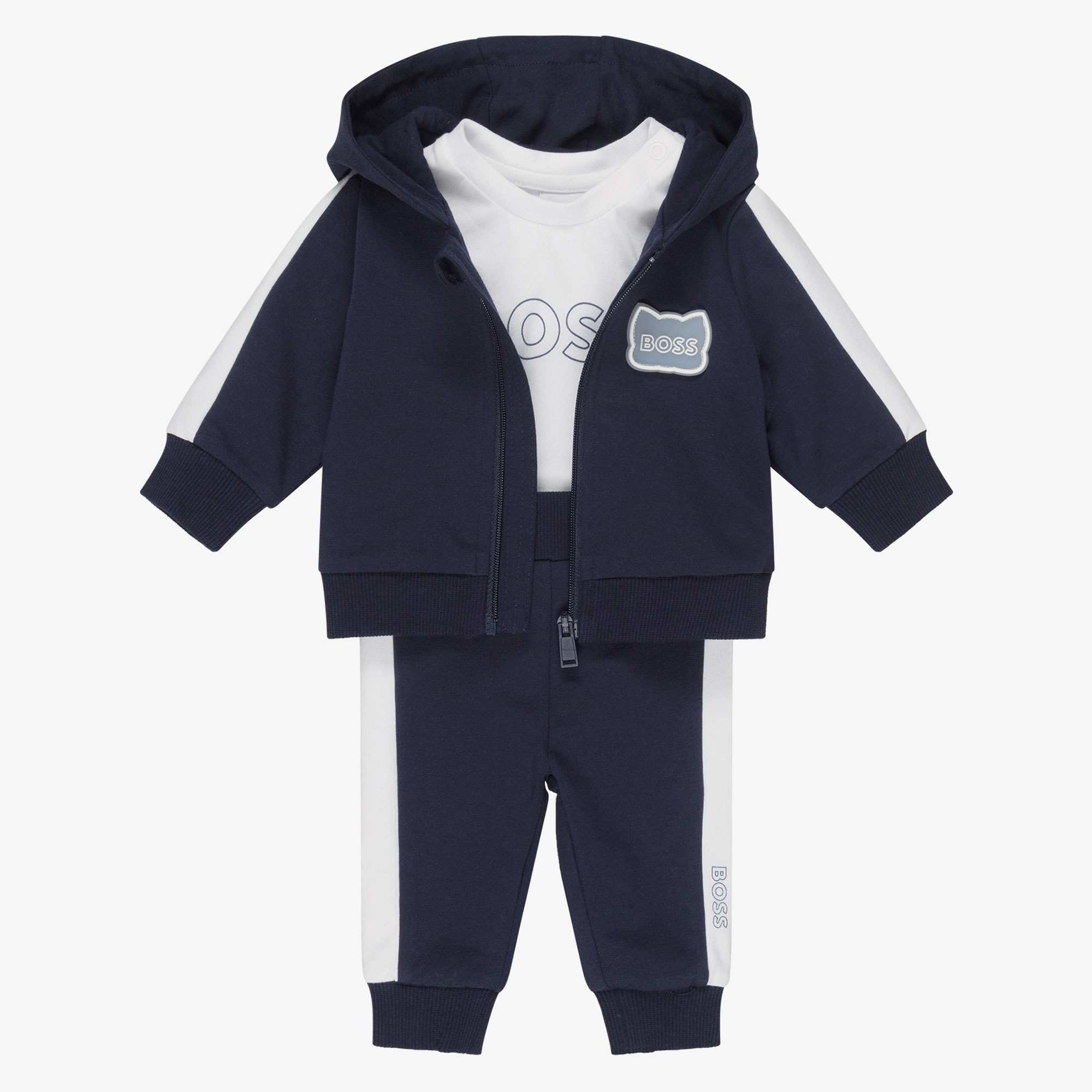 Baby Boys Navy Blue Hooded Tracksuit Set - View 1