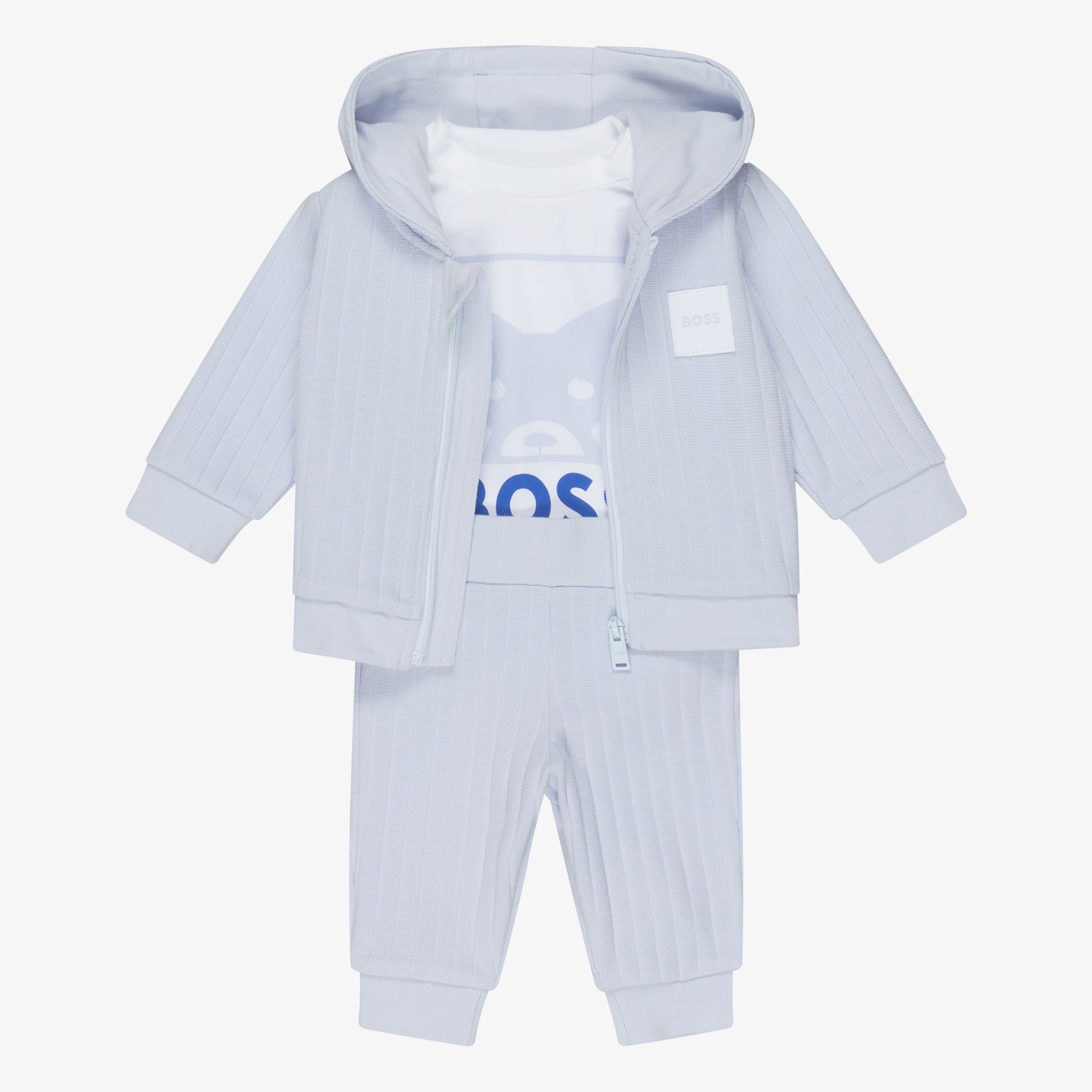 Baby Boys Pale Blue 3-Piece Tracksuit Set - View 1