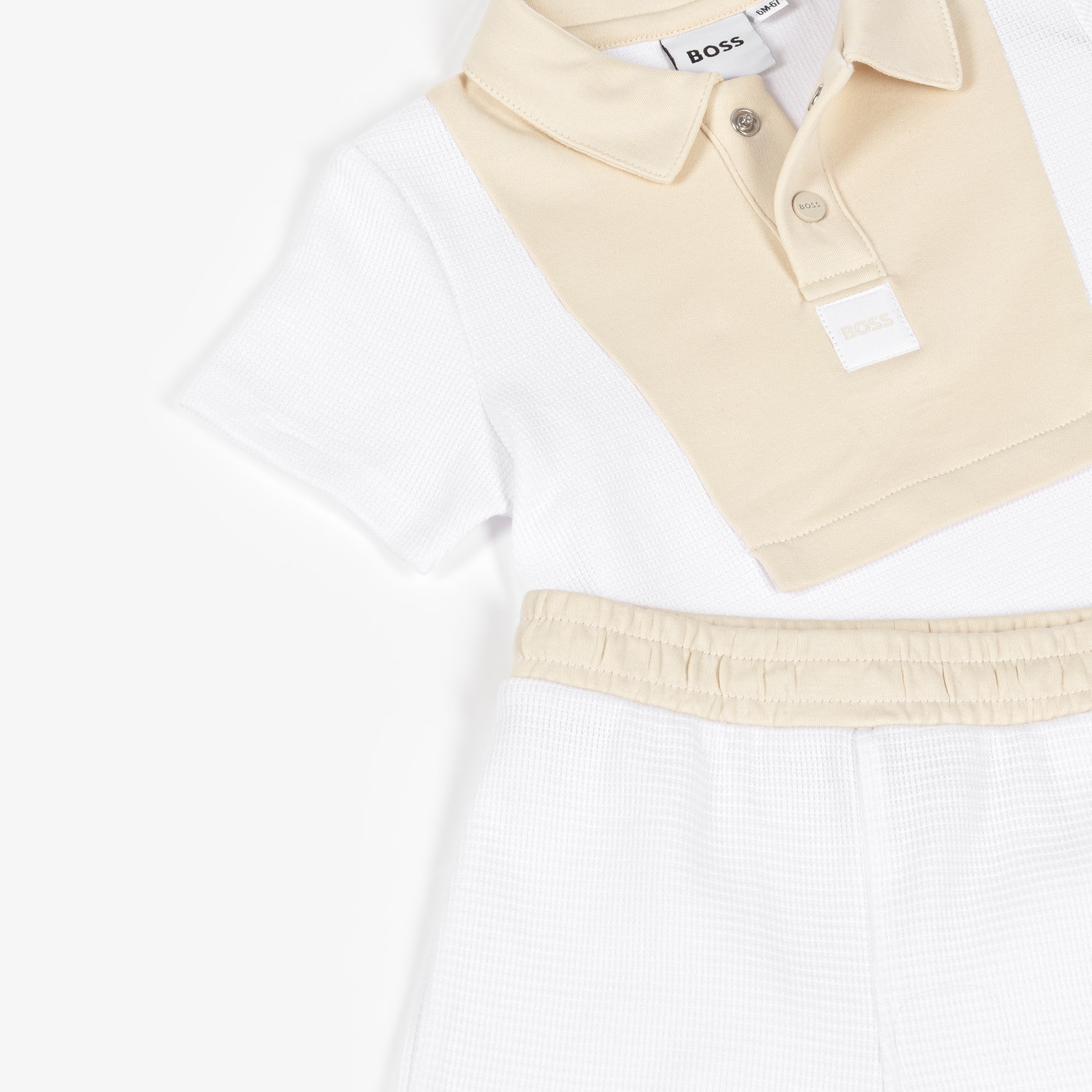 Baby Boys White & Beige Knitted Cotton Shorts Set - View 4