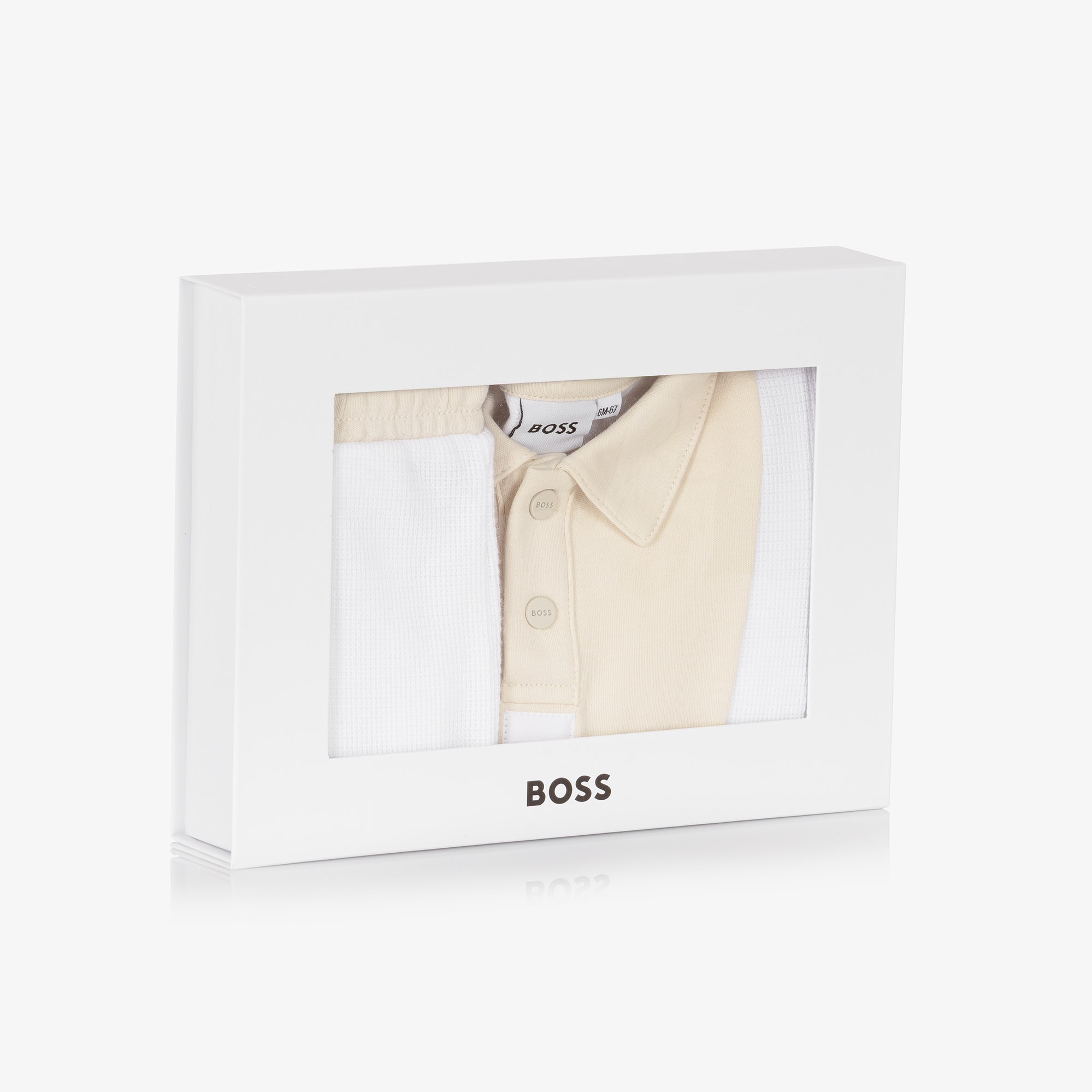 Baby Boys White & Beige Knitted Cotton Shorts Set - View 5